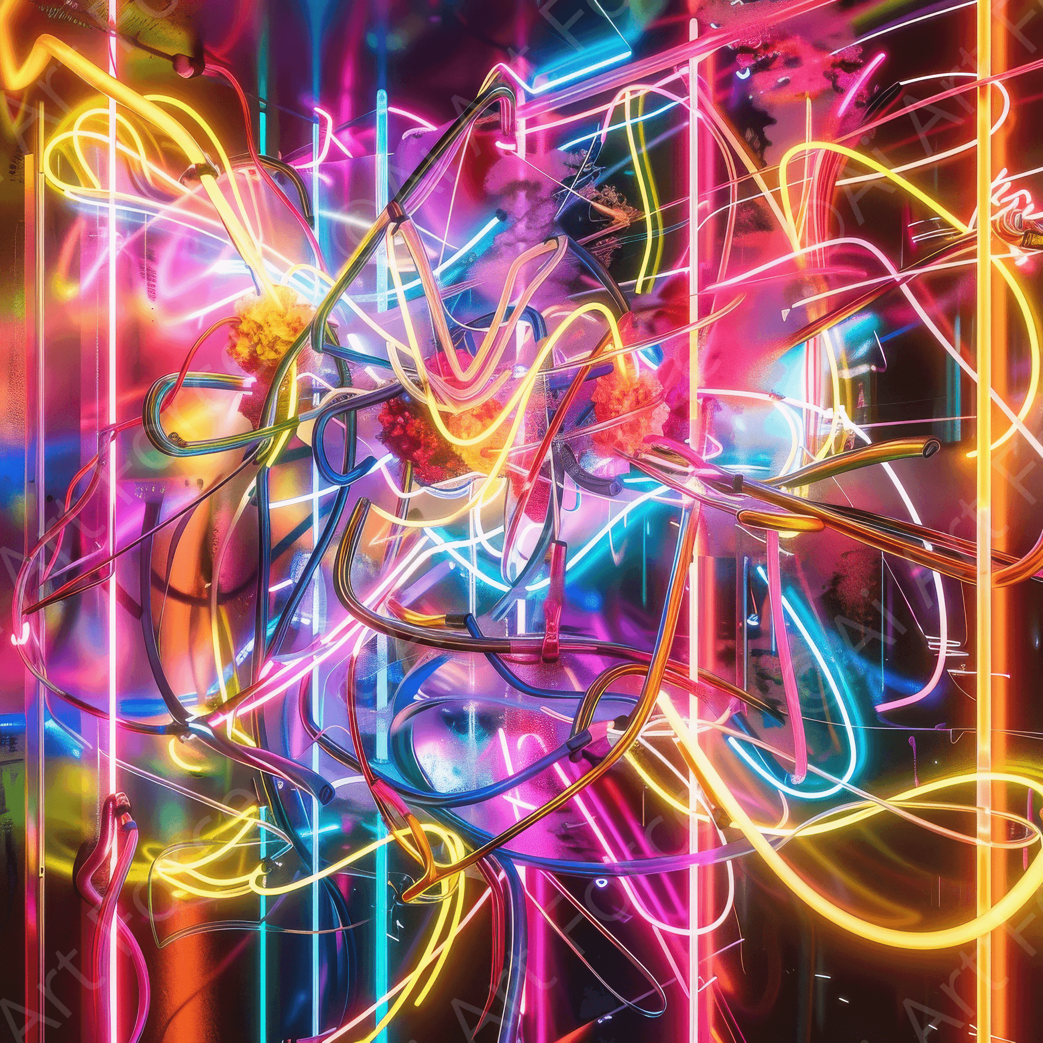 Digital Ai Artwork, of Abstract Neon 5, ideal for art enthusiasts and collectors.