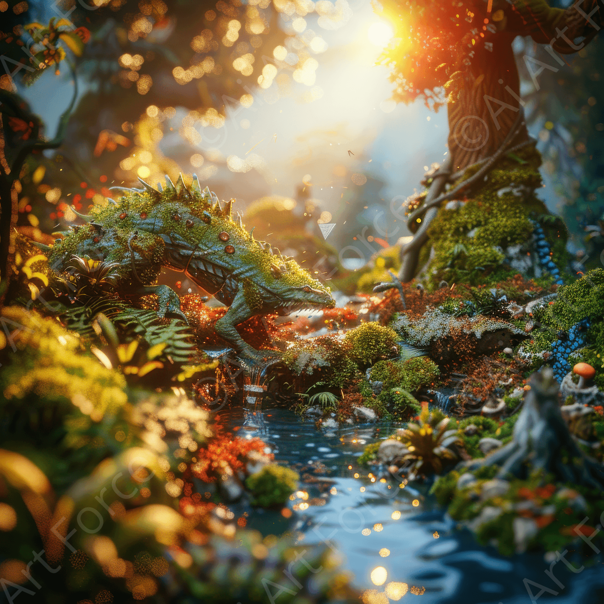 Digital Ai Artwork, of Amazing fantasy world with fantasy creatures 55m, ideal for art enthusiasts and collectors.