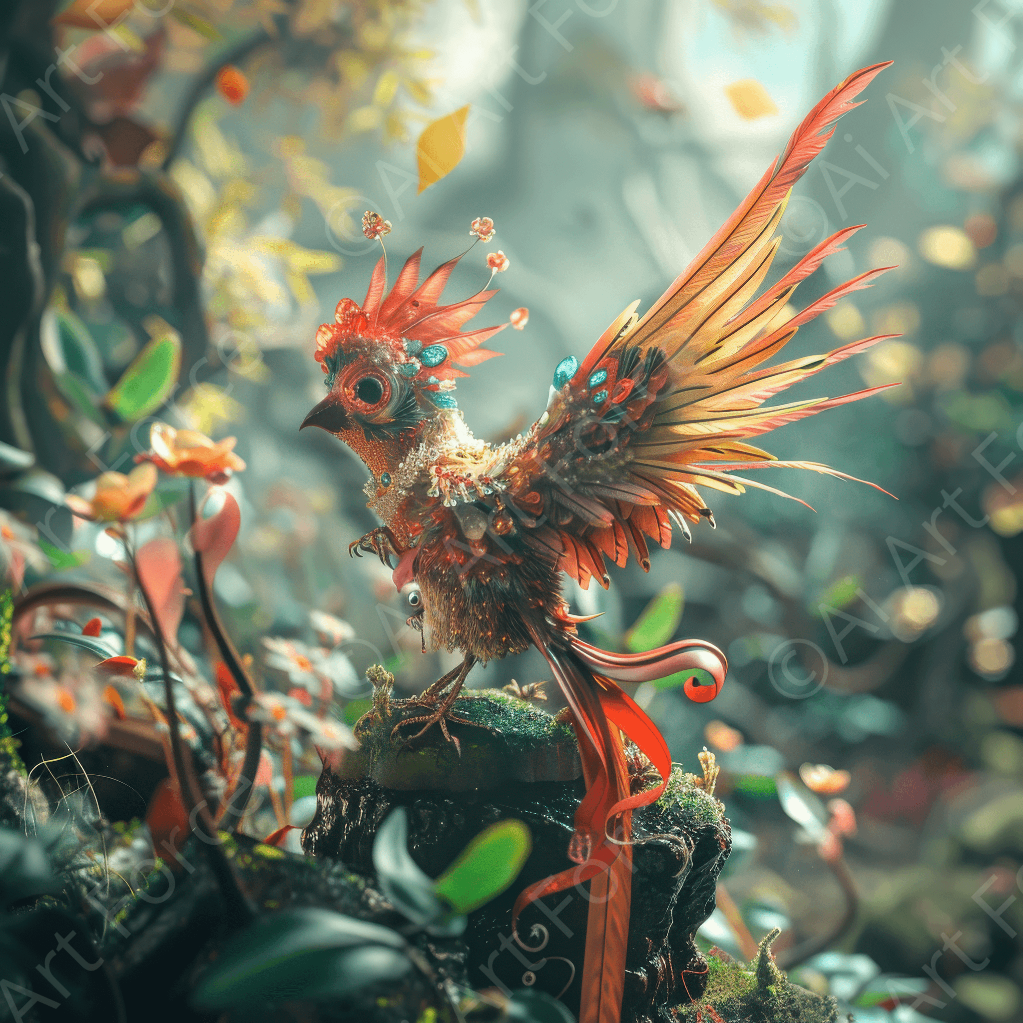 Digital Ai Artwork, of Amazing fantasy world with fantasy creatures 55m birds 7, ideal for art enthusiasts and collectors.