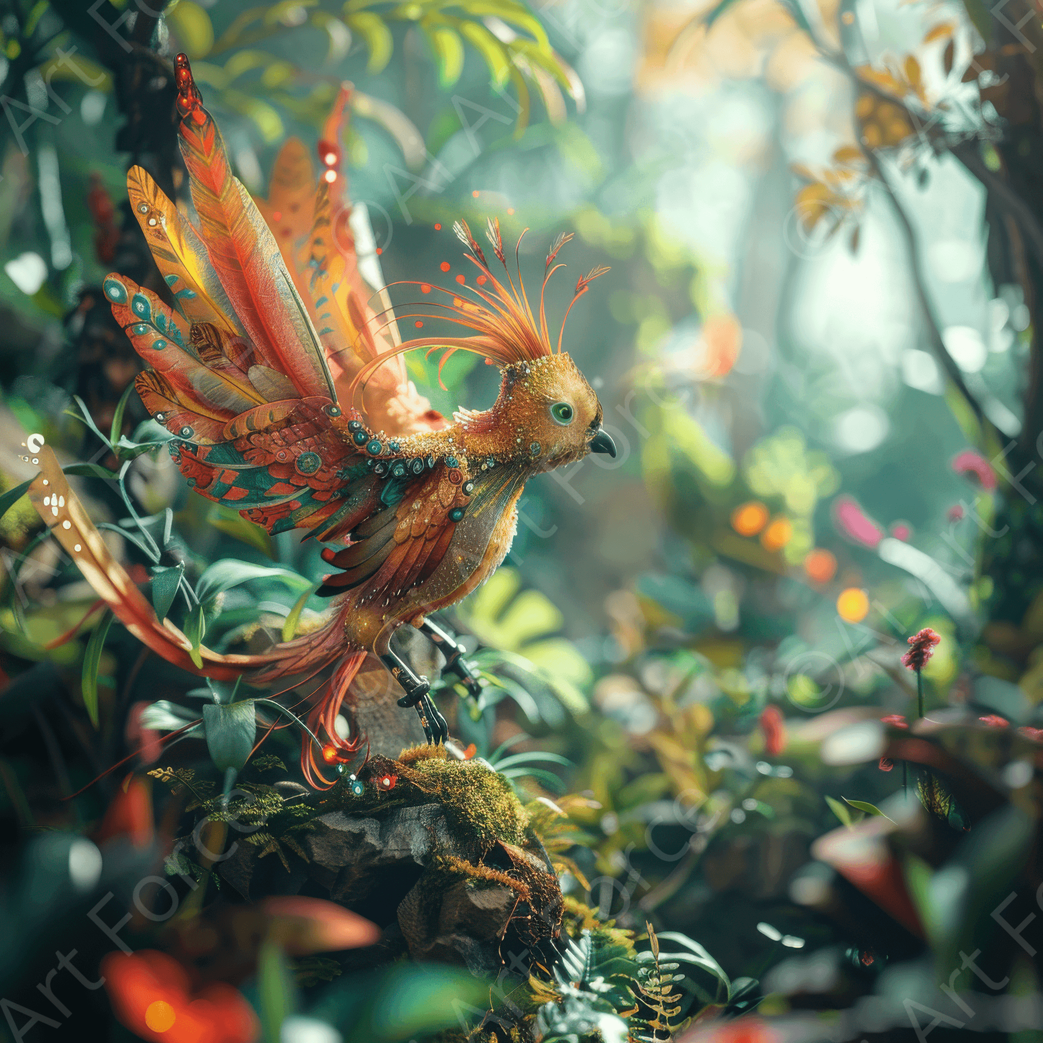 Digital Ai Artwork, of Amazing fantasy world with fantasy creatures 55m birds 8, ideal for art enthusiasts and collectors.