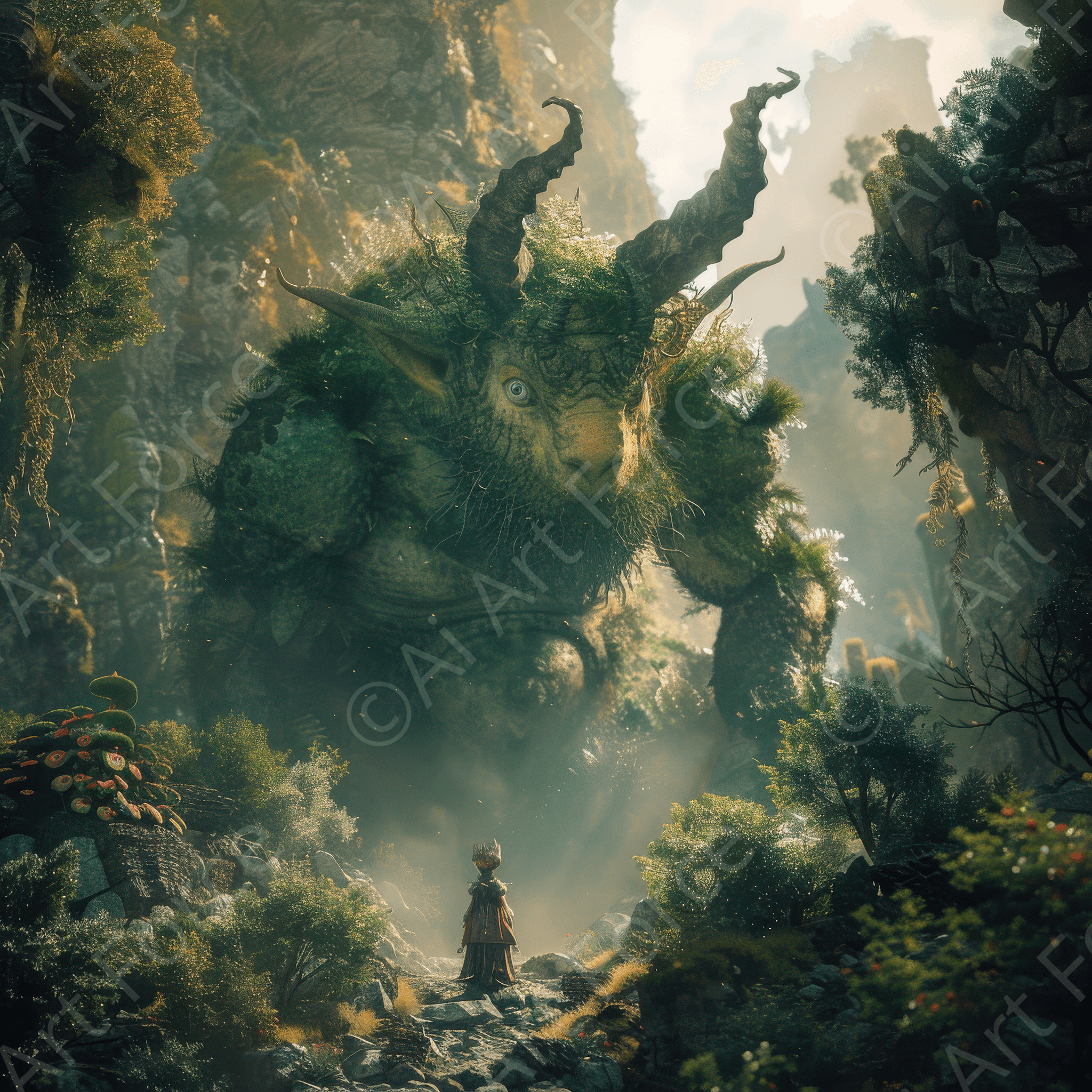 Digital Ai Artwork, of Amazing fantasy world with fantasy creatures 88mm faun 1, ideal for art enthusiasts and collectors.