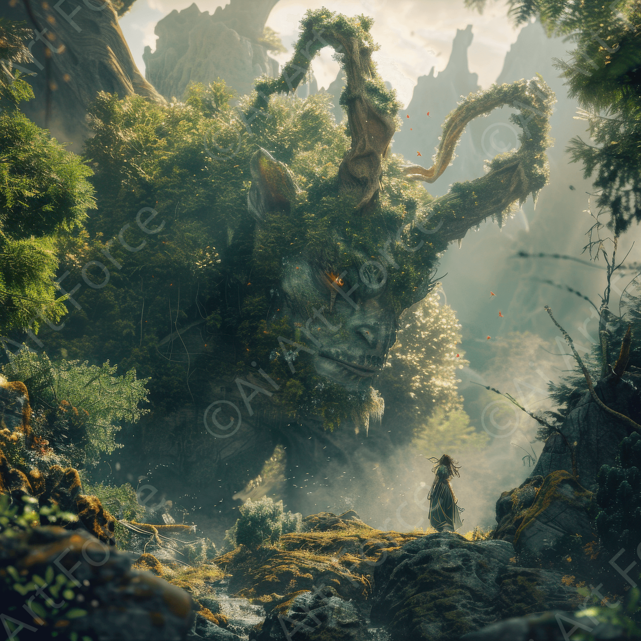 Digital Ai Artwork, of Amazing fantasy world with fantasy creatures 88mm faun 2, ideal for art enthusiasts and collectors.