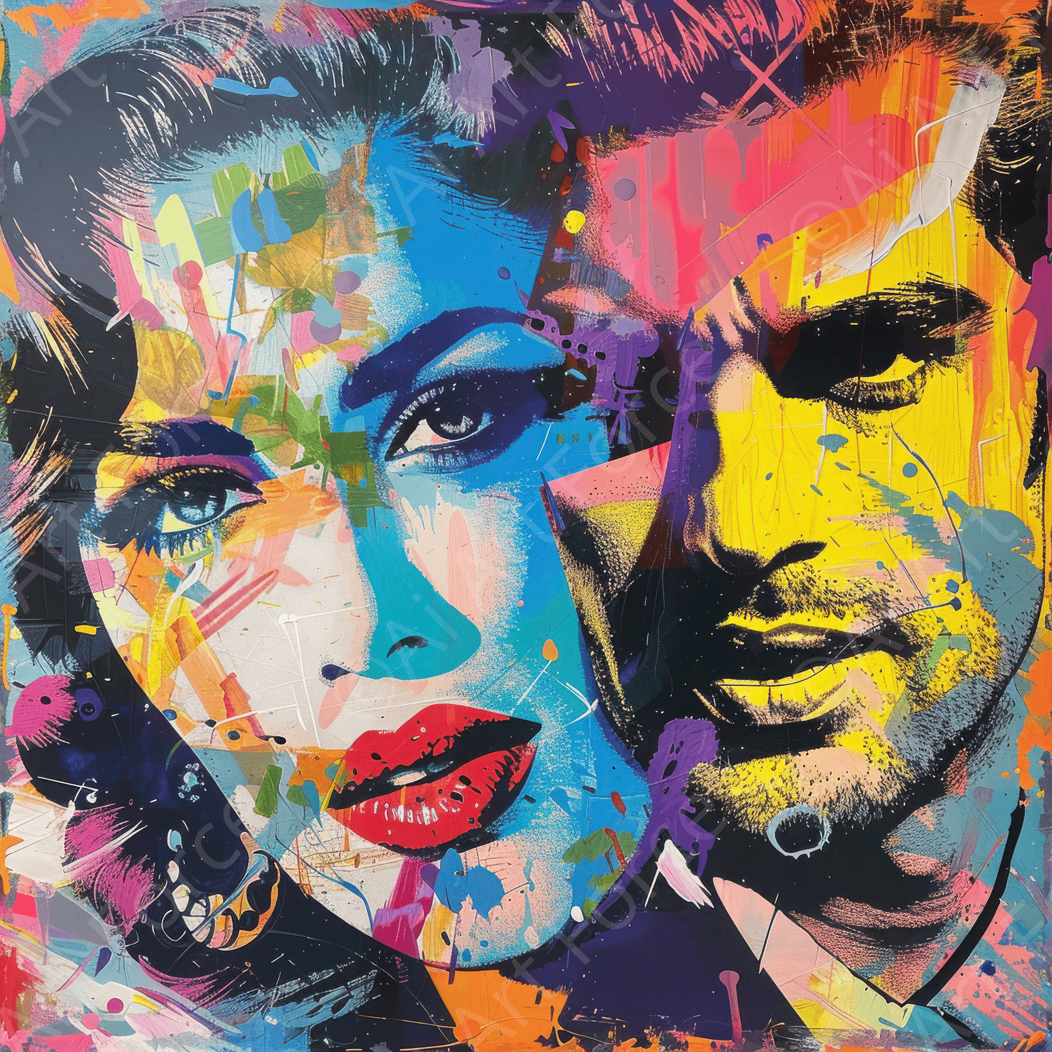 Digital Ai Artwork, of Bollywood vs hollywood popart abstract art, ideal for art enthusiasts and collectors.