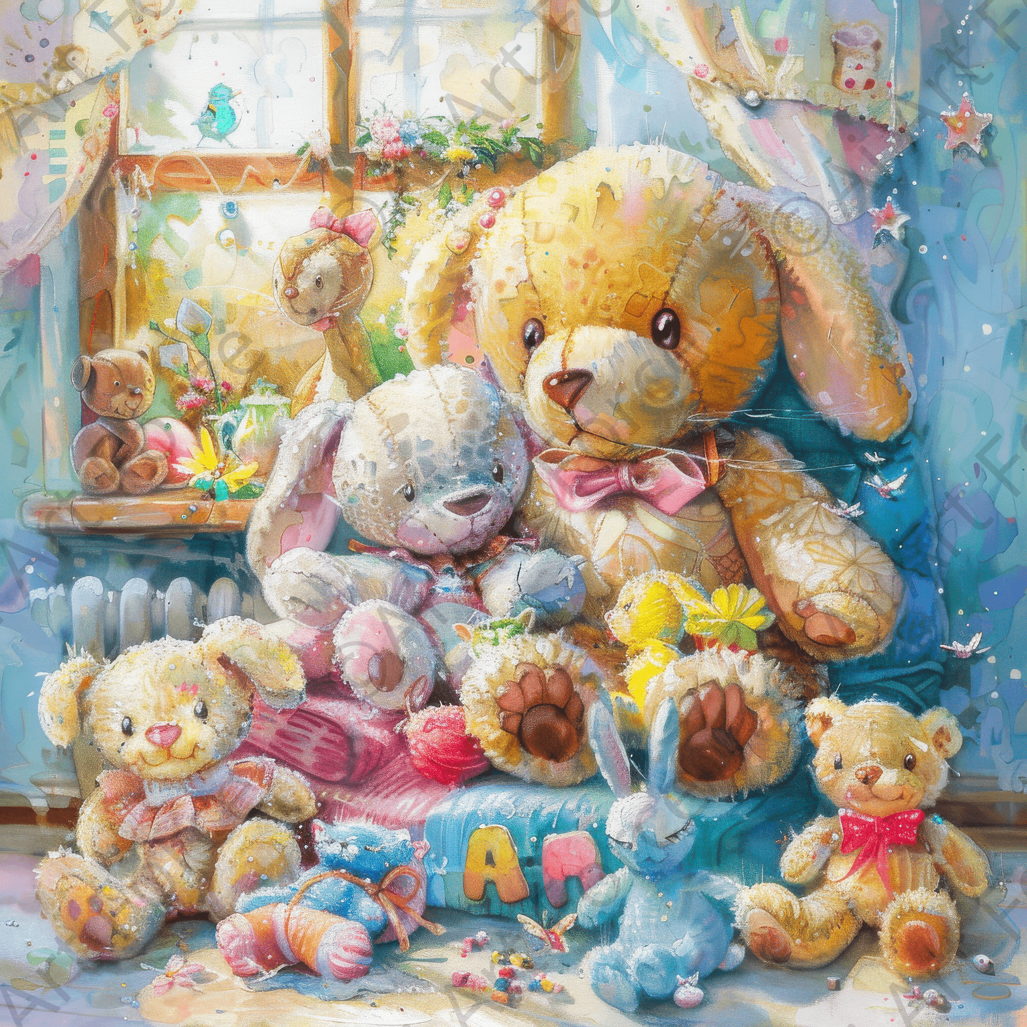 Digital Ai Artwork, of Children Kids Room Art Cozy Cuddle Bears, ideal for art enthusiasts and collectors.
