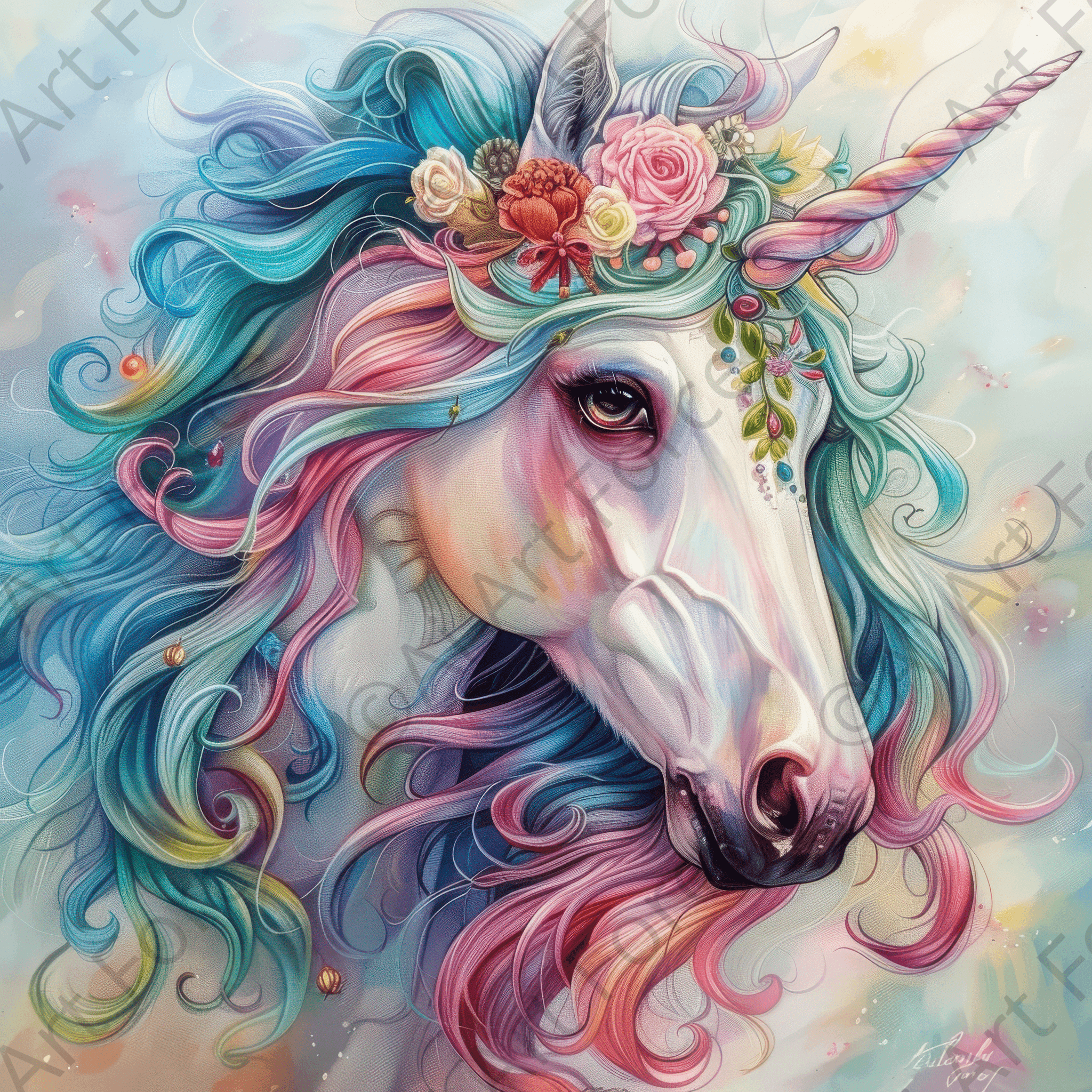 Digital Ai Artwork, of Children Kids Room Art Unicorn Fantasy 1, ideal for art enthusiasts and collectors.