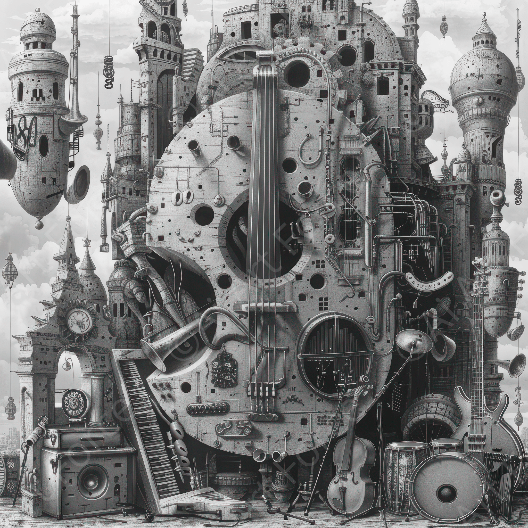 Digital Ai Artwork, of City of Music 7, ideal for art enthusiasts and collectors.