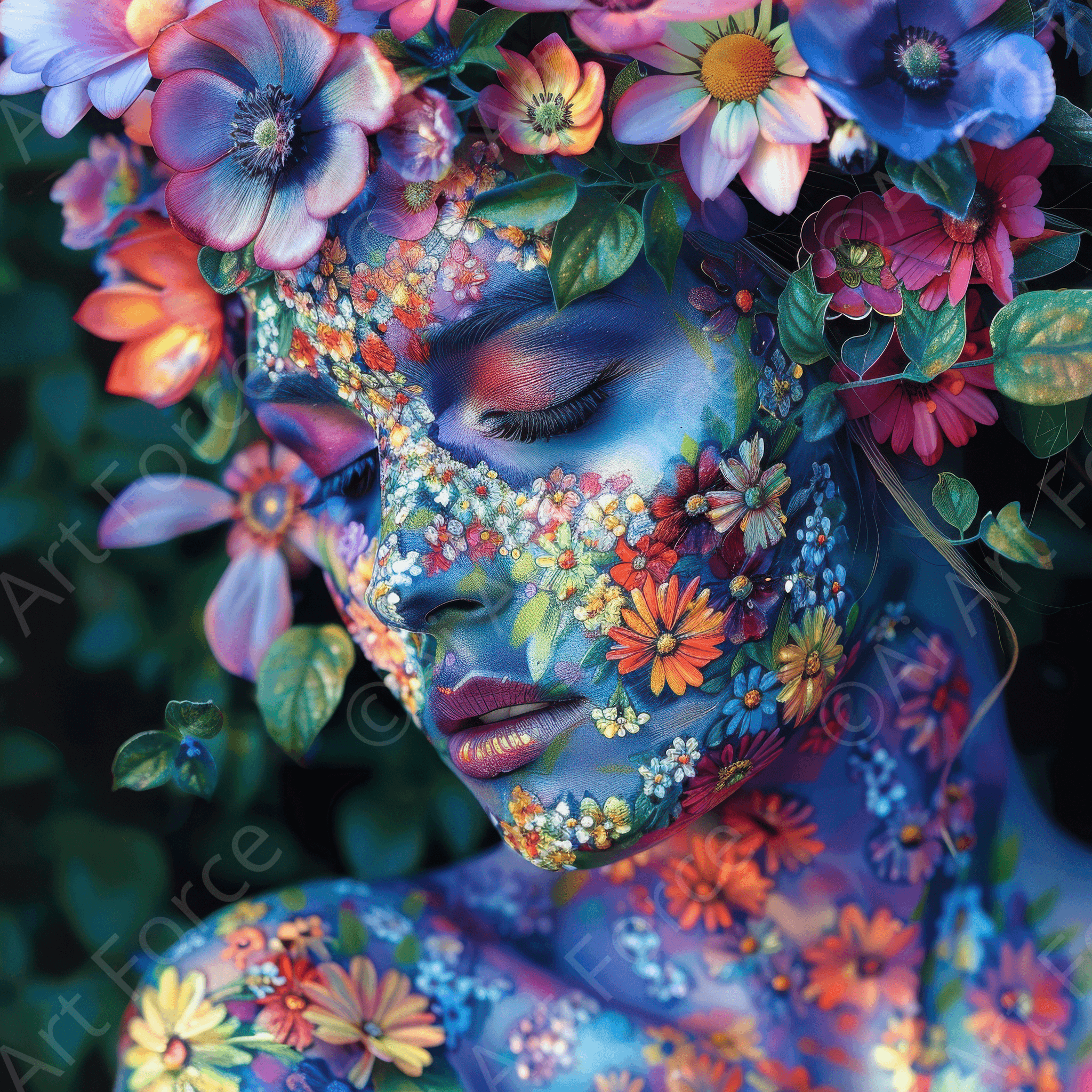 Digital Ai Artwork, of Colorfull Flower Art Bodypaint 2, ideal for art enthusiasts and collectors.