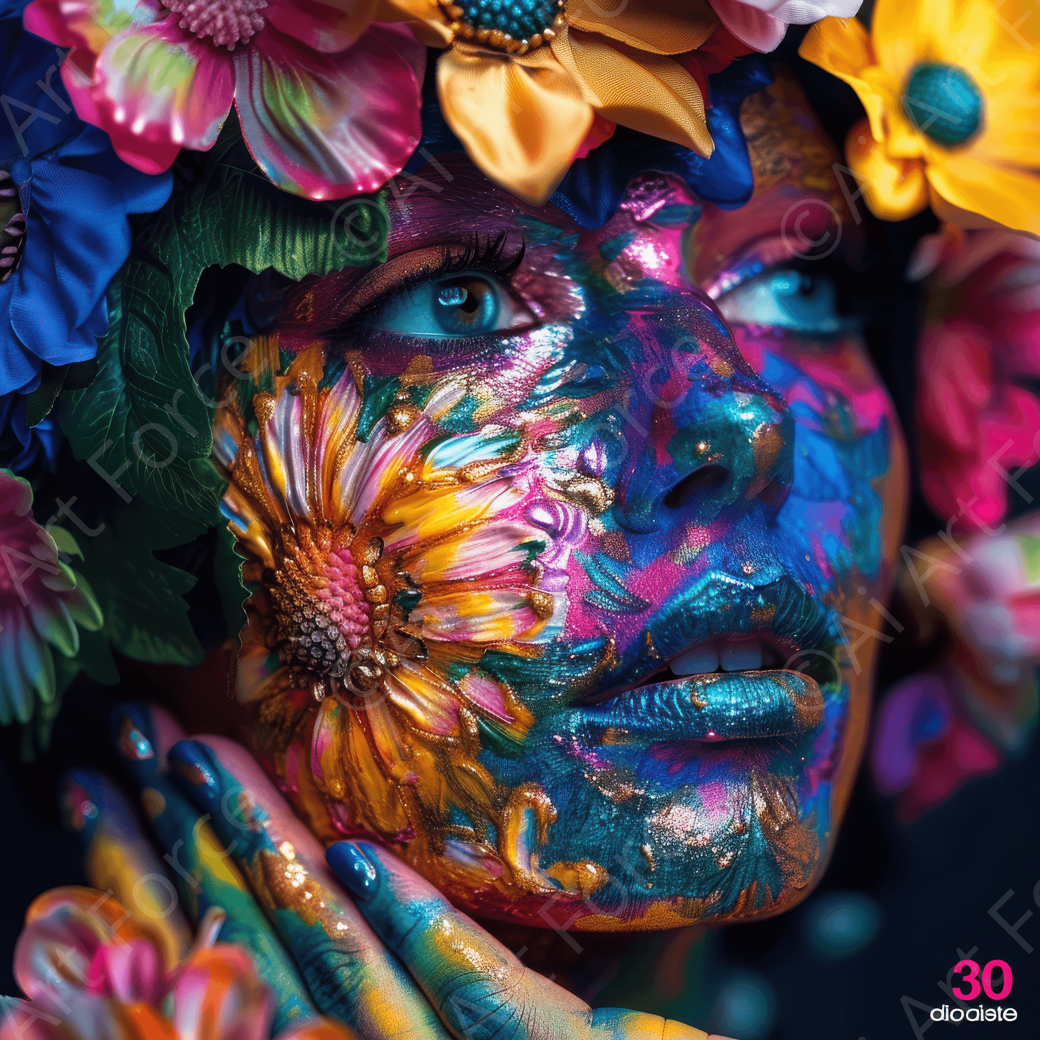 Digital Ai Artwork, of Colorfull Flower Art Bodypaint 3, ideal for art enthusiasts and collectors.