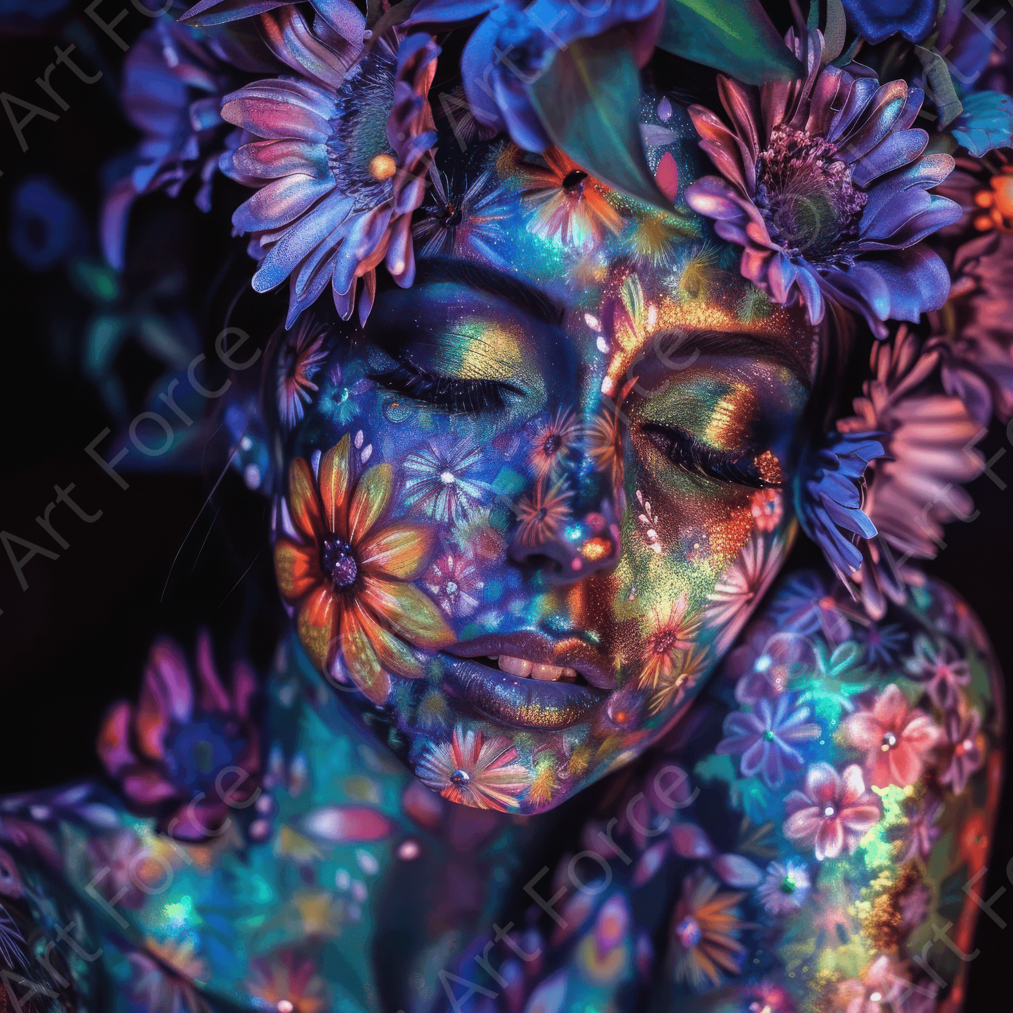 Digital Ai Artwork, of Colorfull Flower Art Bodypaint 6, ideal for art enthusiasts and collectors.