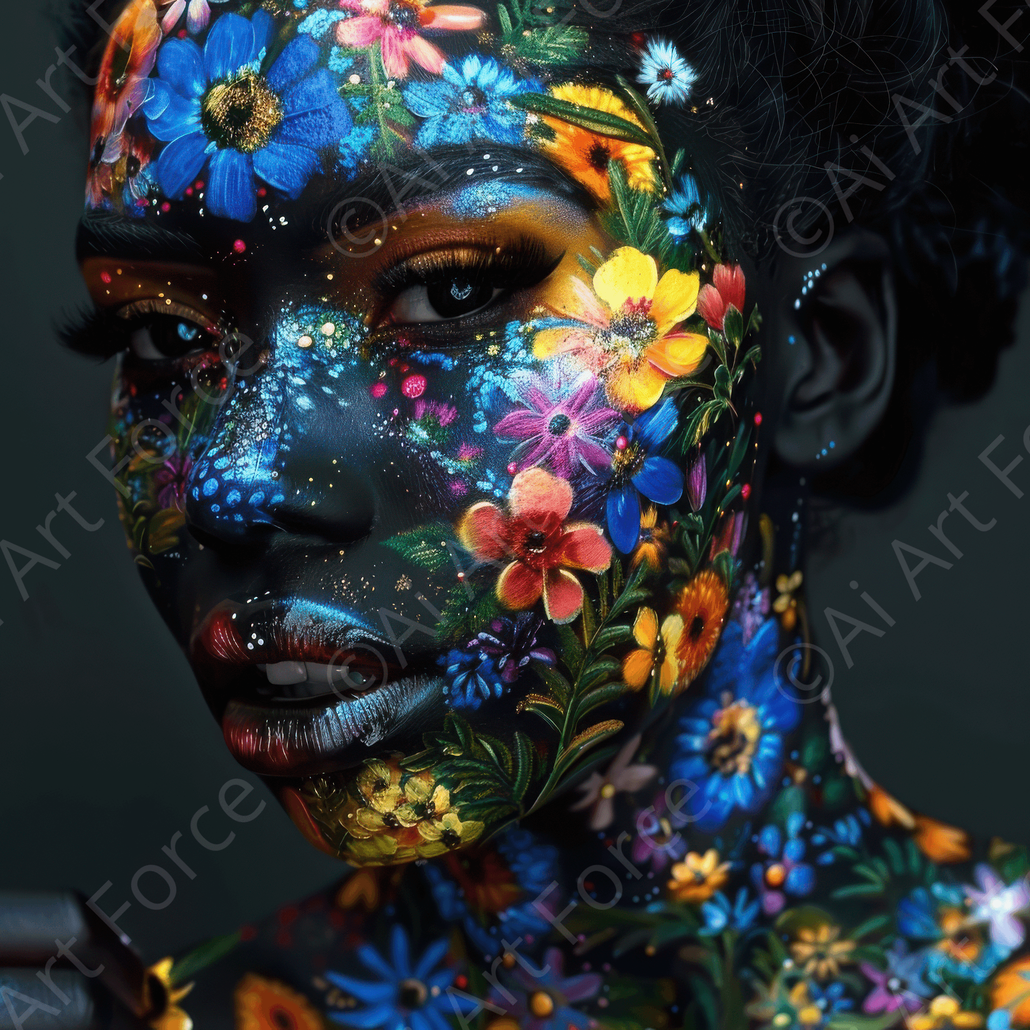 Digital Ai Artwork, of Colorfull Flower Art Bodypaint 7, ideal for art enthusiasts and collectors.