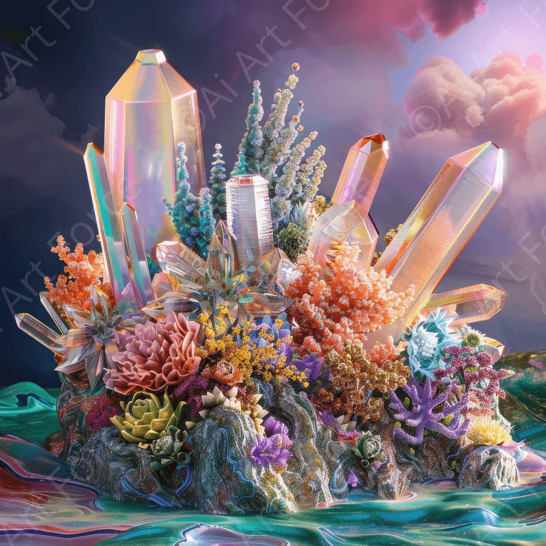 Digital Ai Artwork, of Crystal Fantasy 3, ideal for art enthusiasts and collectors.