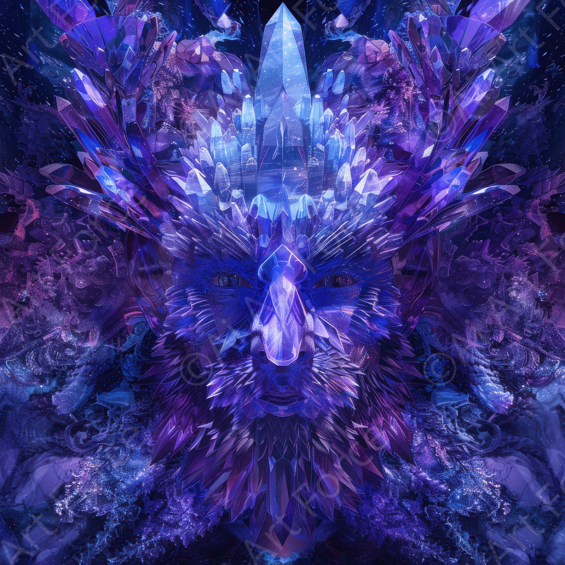 Digital Ai Artwork, of Crystal God, ideal for art enthusiasts and collectors.