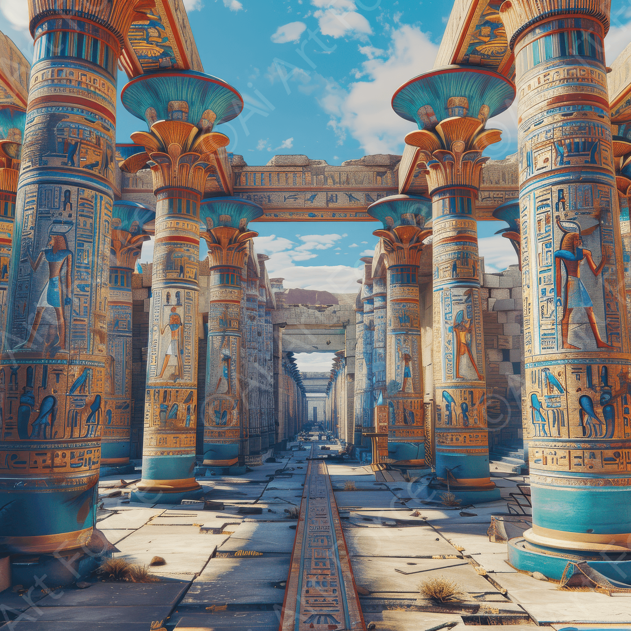 Premium Egyptian historical site art depicting ancient monuments with authentic architectural details