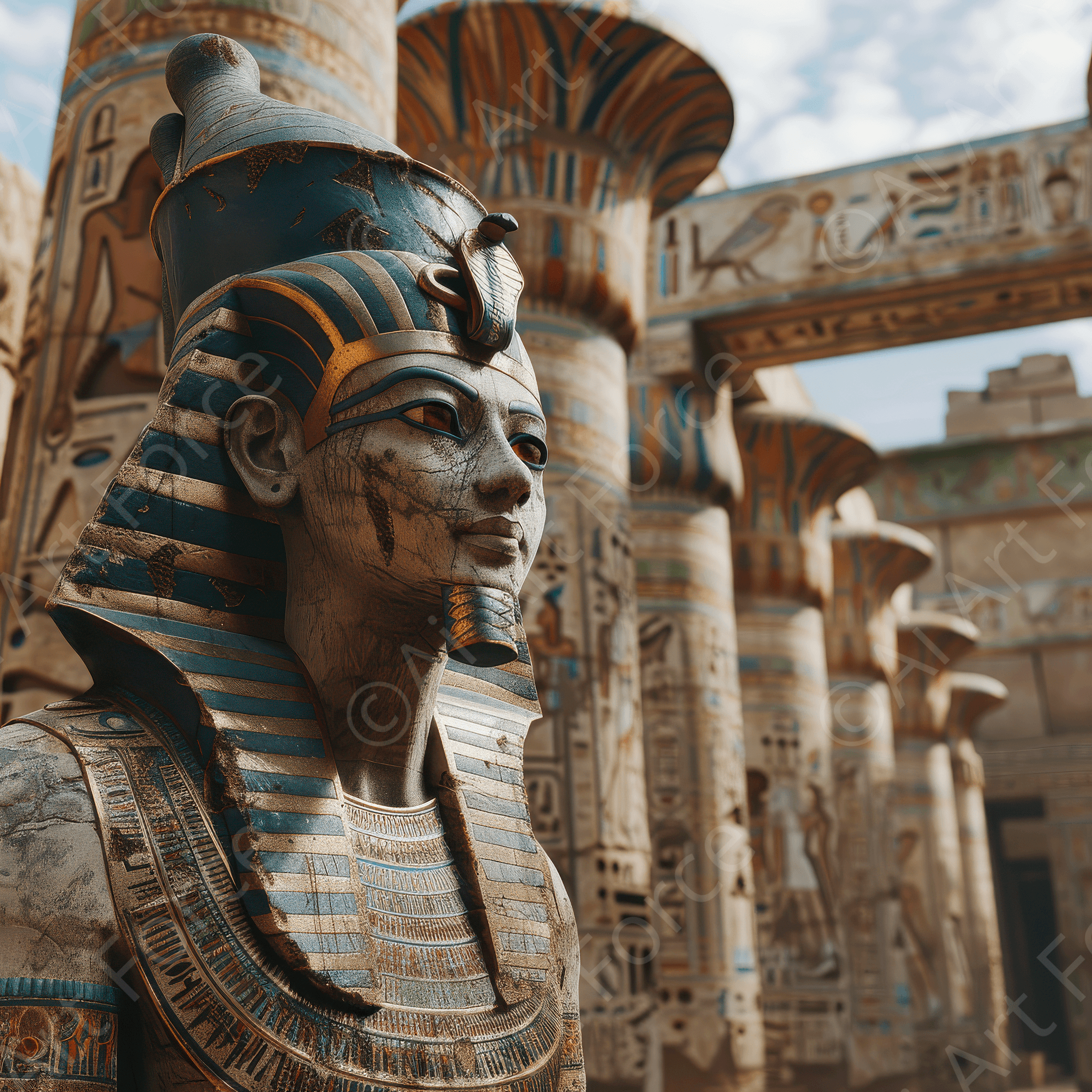 Egyptian historical site art depicting ancient architecture and cultural heritage, ideal for art enthusiasts and home decor