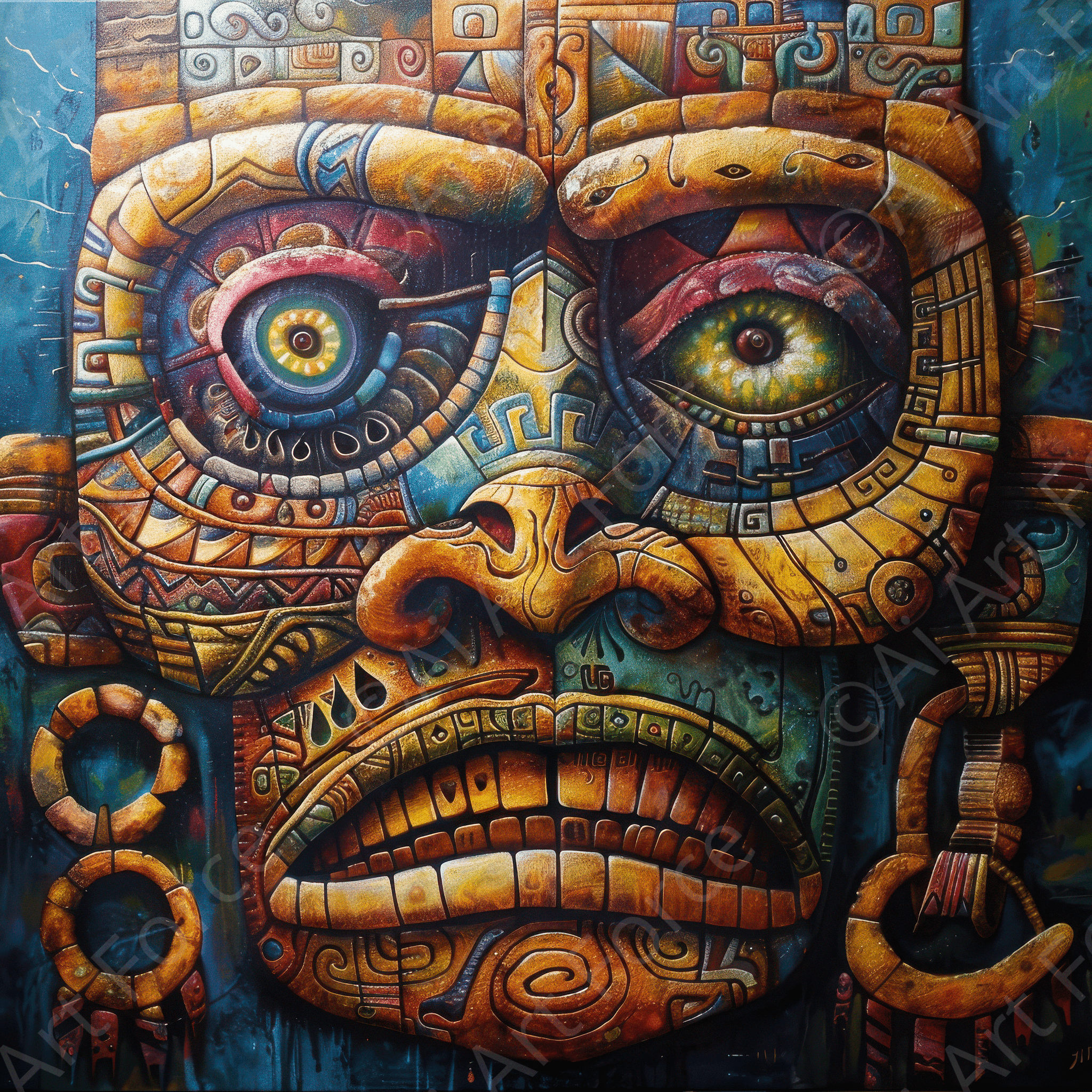 Digital Ai Artwork, of Expressionism art style Mayans ancestors, ideal for art enthusiasts and collectors.