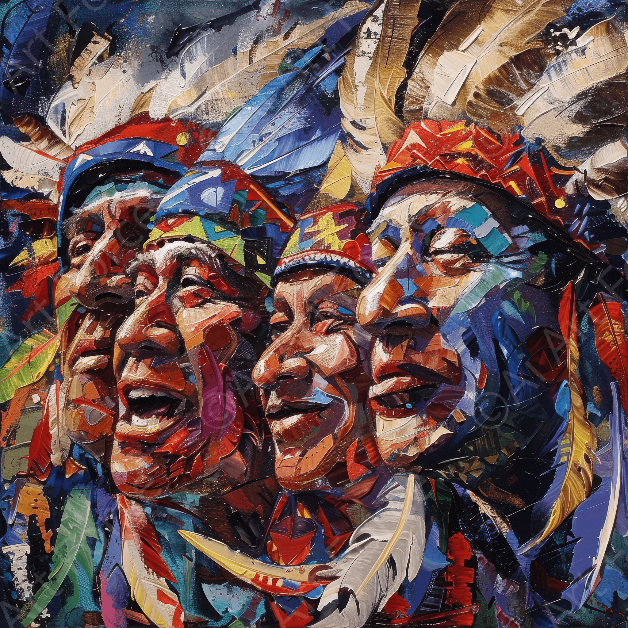 Digital Ai Artwork, of Expressionism art style Native Americans ancestors 2, ideal for art enthusiasts and collectors.