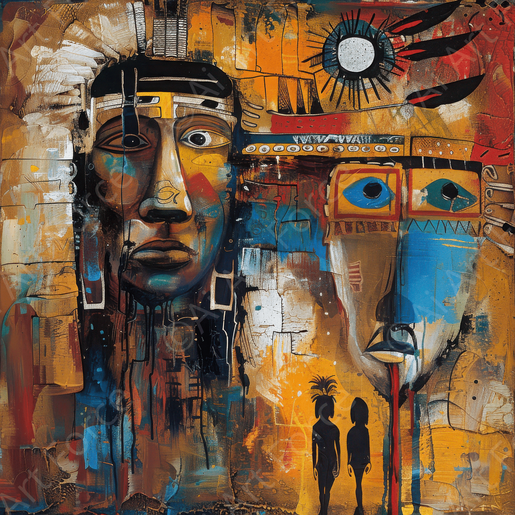 Digital Ai Artwork, of Expressionism art style Native Americans ancestors 4, ideal for art enthusiasts and collectors.