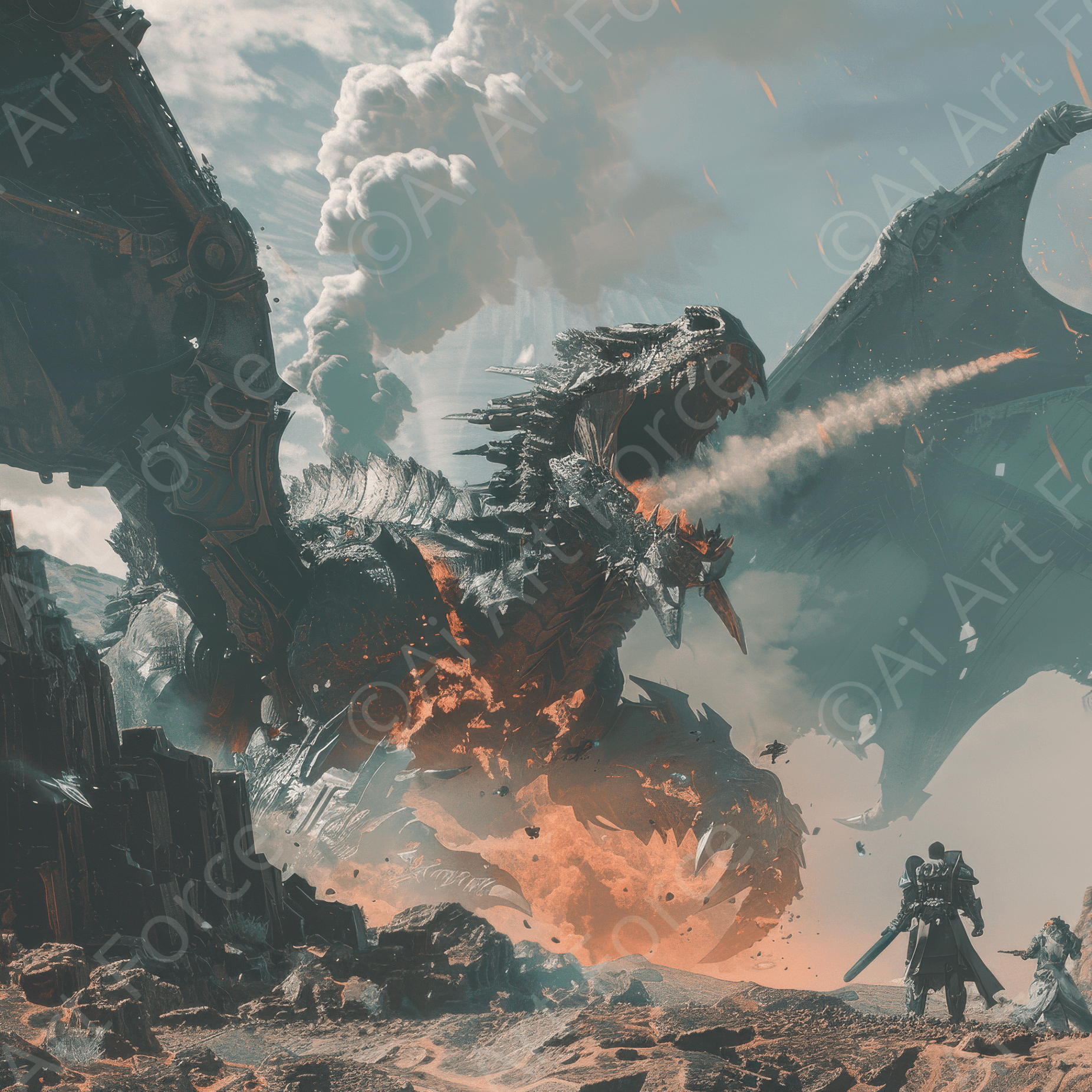 Digital Ai Artwork, of Fantasy Dragon Atack, ideal for art enthusiasts and collectors.