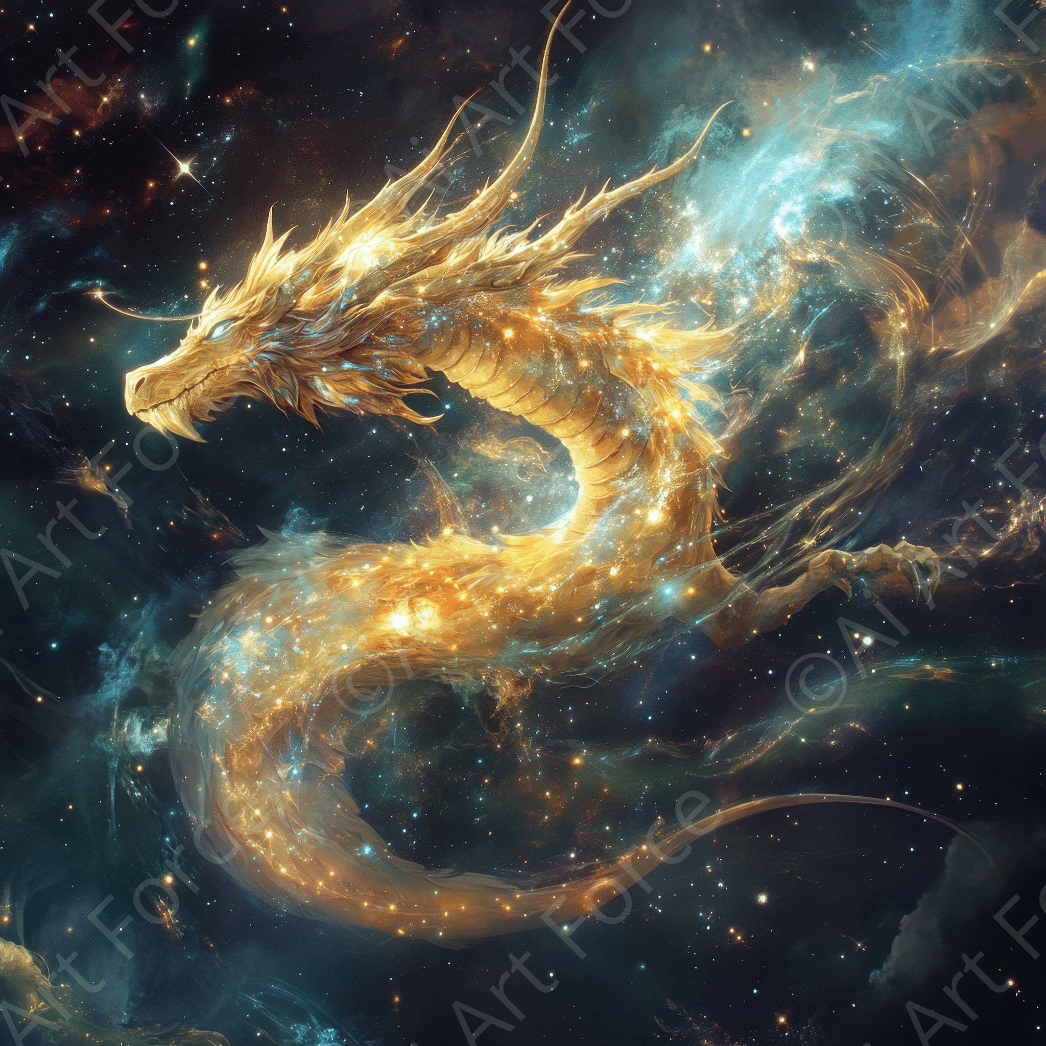 Fantasy Golden Dragon 2 | High-Quality Digital Ai Art Created by Midjourney