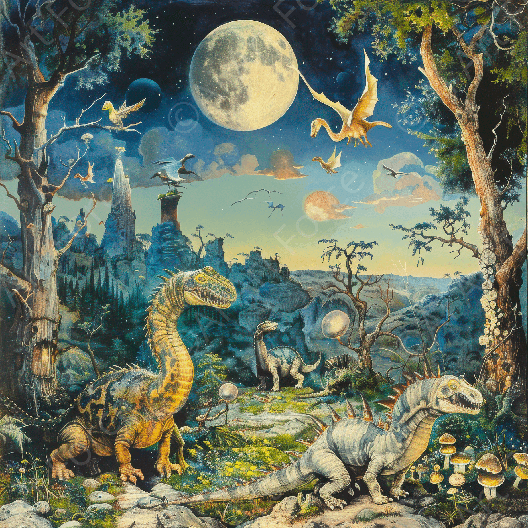 Digital Ai Artwork, of Fantasy When Dinosaurs Walked The Earth, ideal for art enthusiasts and collectors.