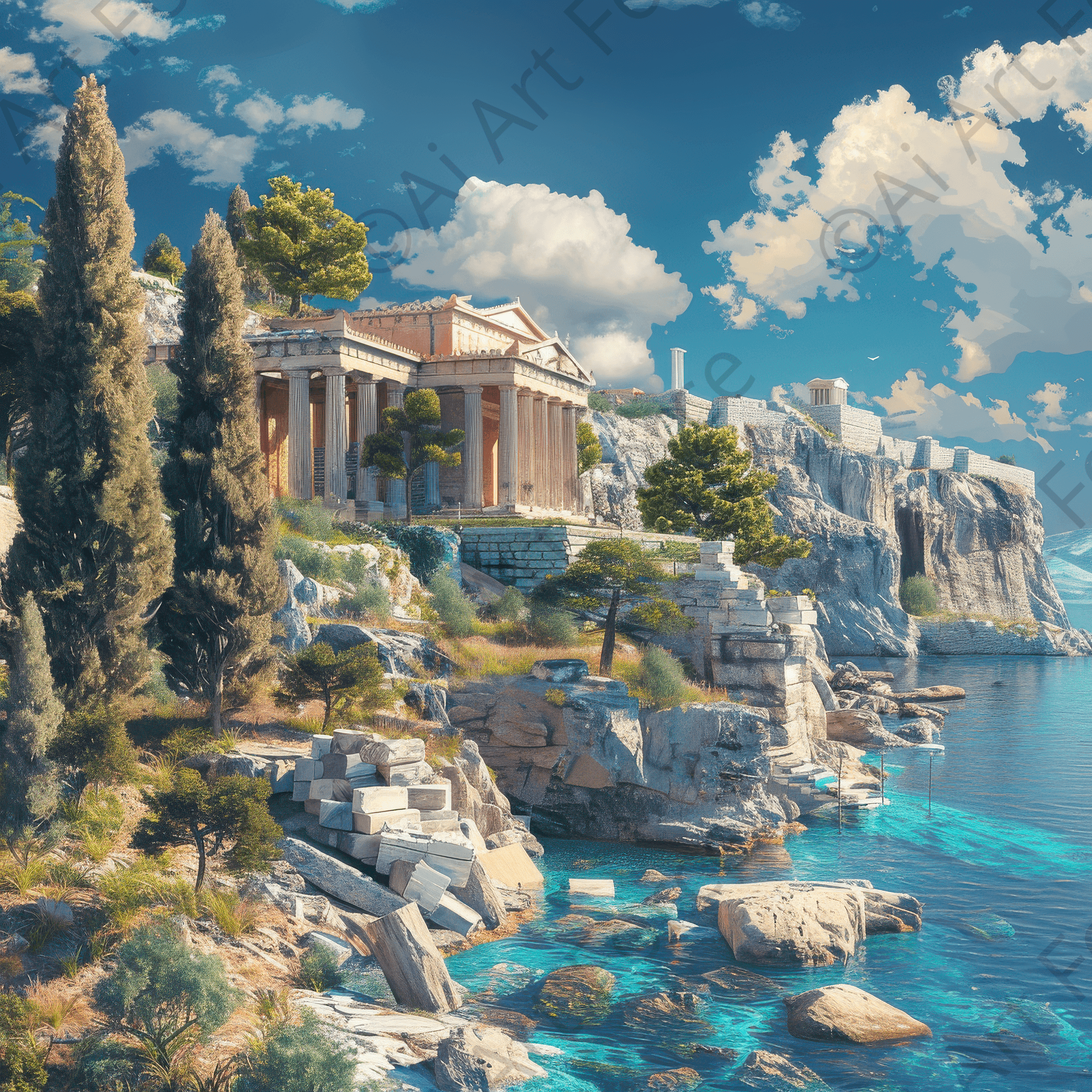 Digital Ai Artwork, of Greek Historical site, ideal for art enthusiasts and collectors.