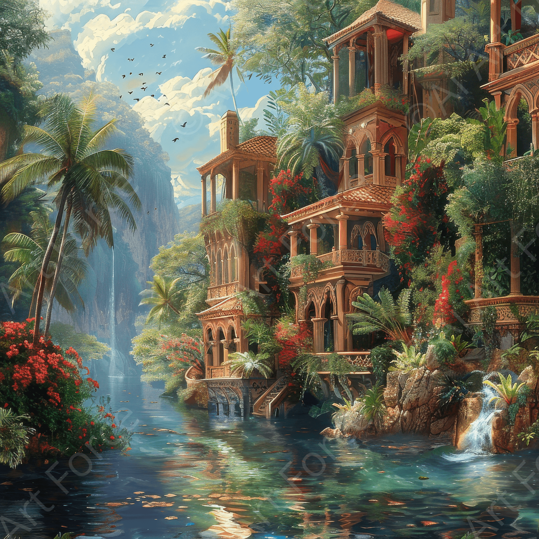 Digital Ai Artwork, of Impressionism best beautiful holiday locations amazone 1, ideal for art enthusiasts and collectors.