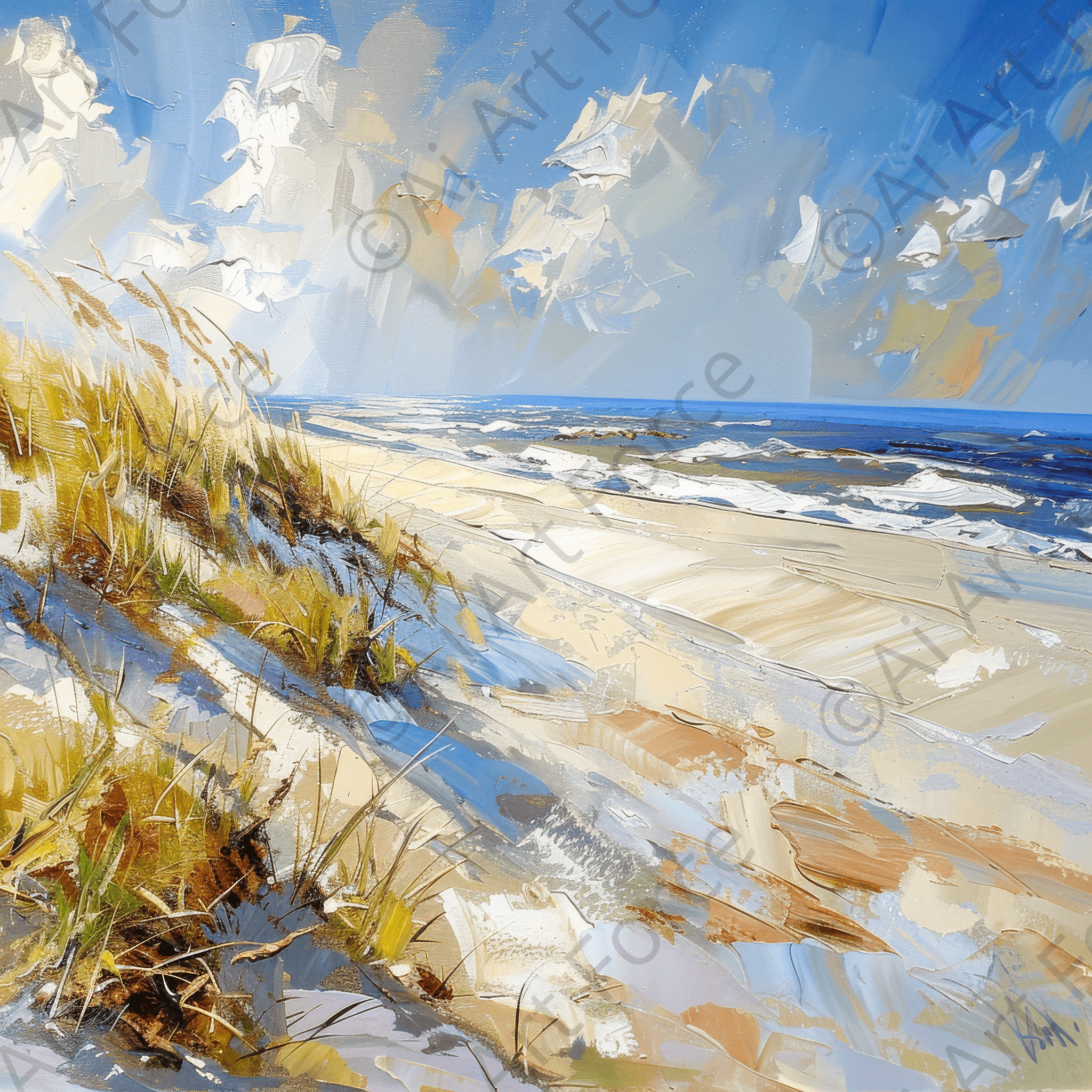 Digital Ai Artwork, of Impressionism coastal style beach feeling 6, ideal for art enthusiasts and collectors.