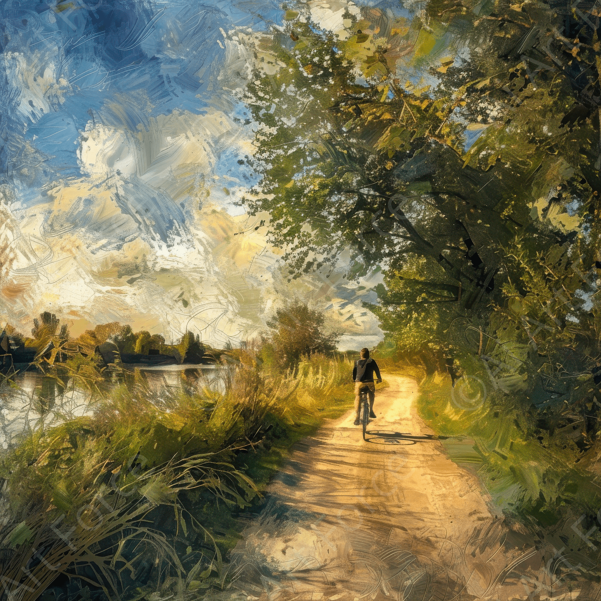 Digital Ai Artwork, of Impressionism cycling through beautiful nature 13, ideal for art enthusiasts and collectors.