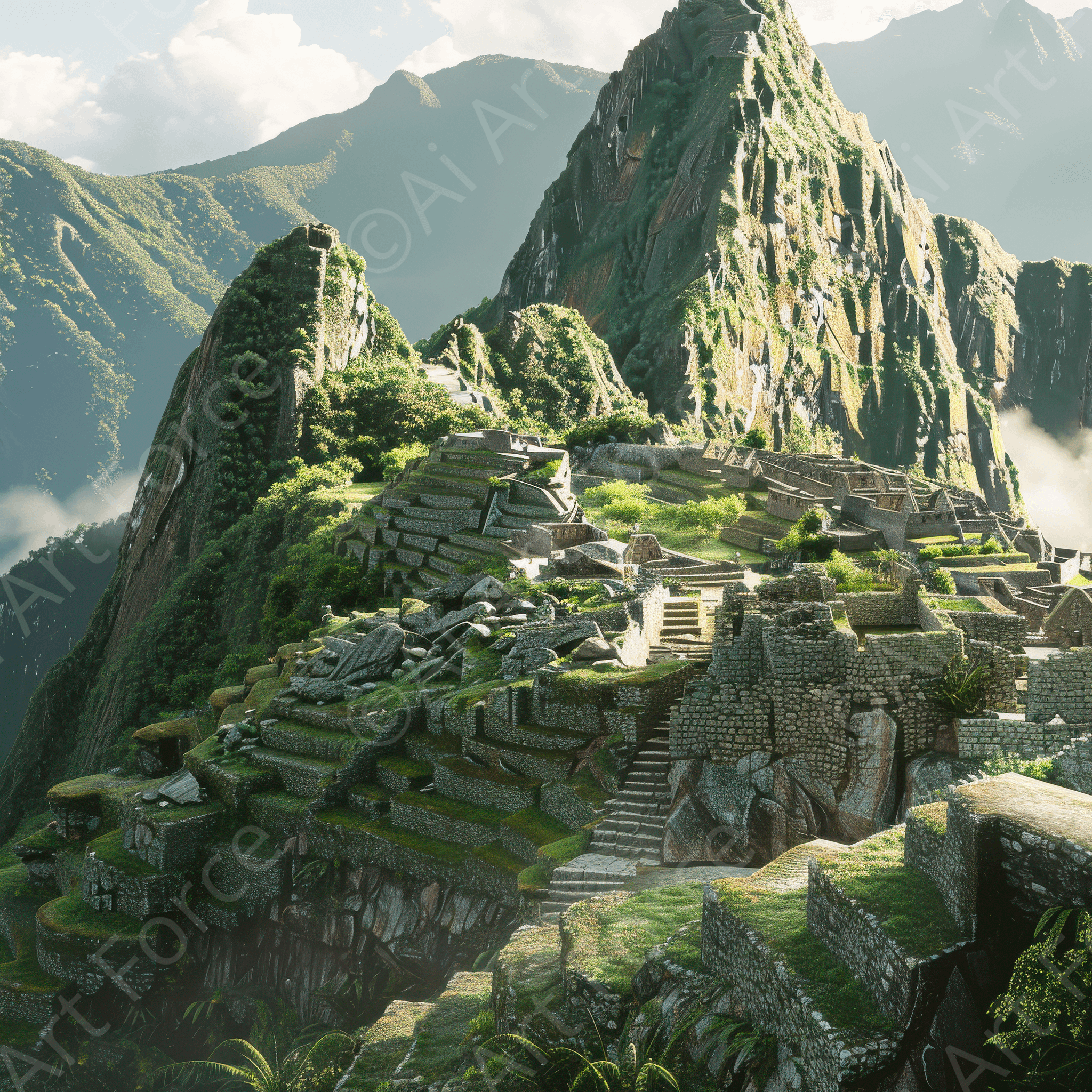 Digital Ai Artwork, of Machu Picchu Historical site, ideal for art enthusiasts and collectors.