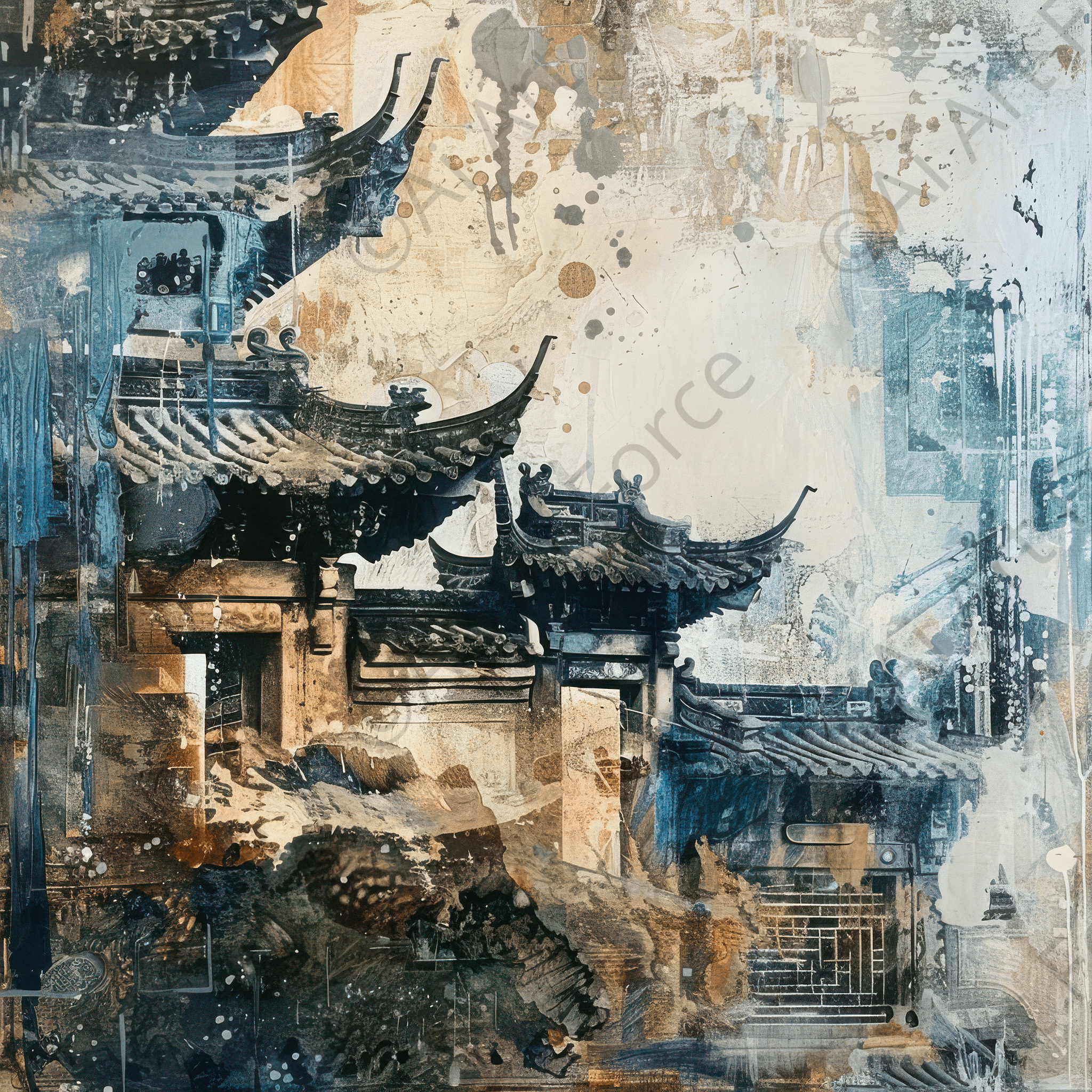 Digital Ai Artwork, of Old culture of China in abstract style 5, ideal for art enthusiasts and collectors.