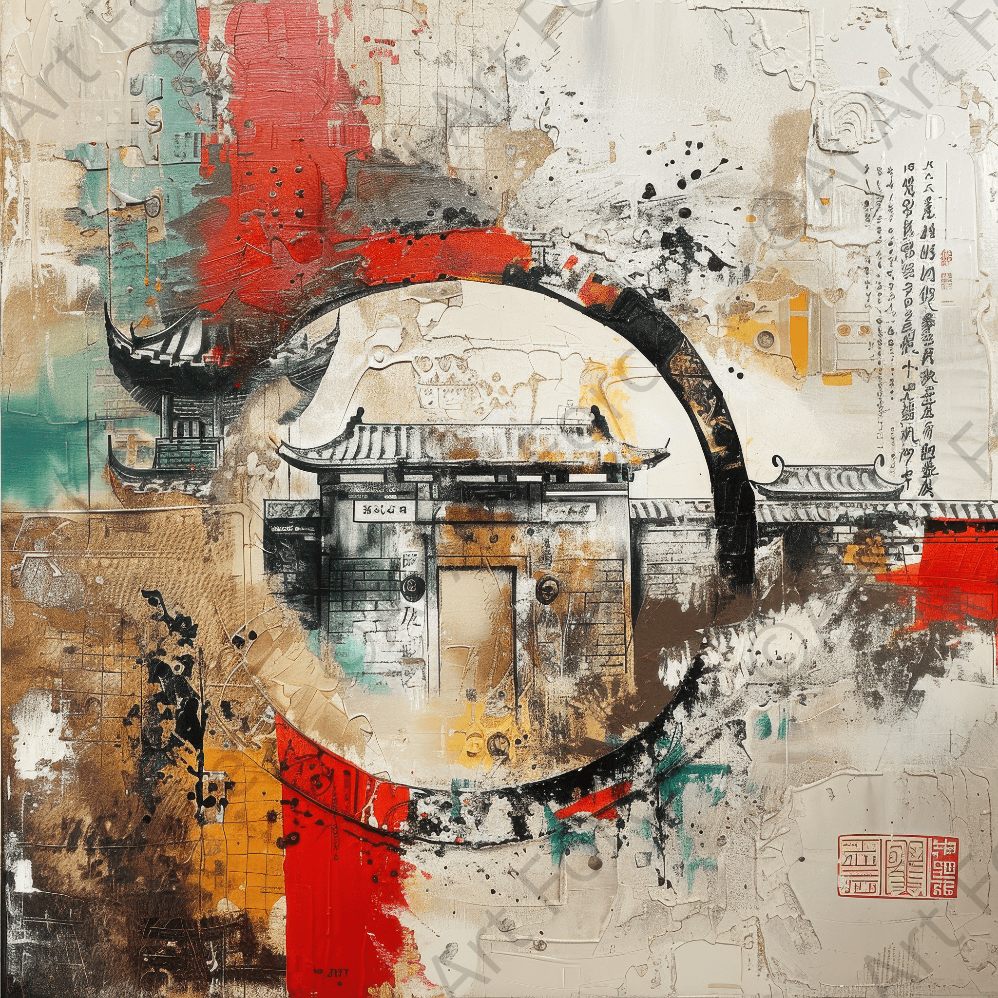 Digital Ai Artwork, of Old culture of China in abstract style 6, ideal for art enthusiasts and collectors.