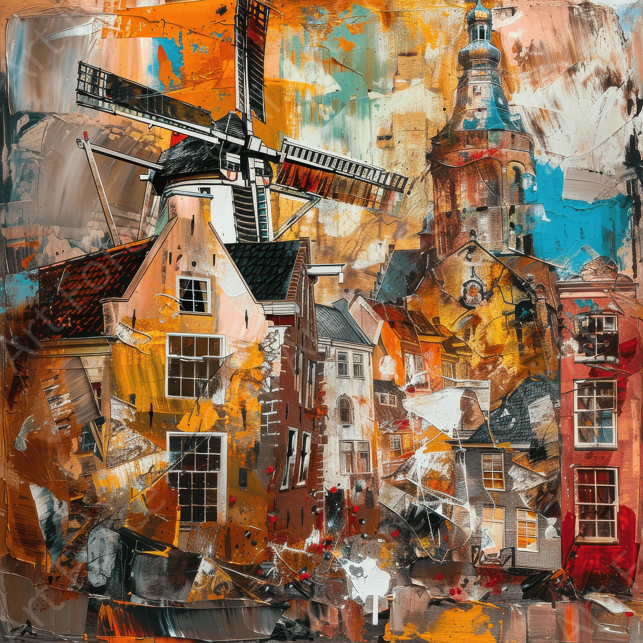 Digital Ai Artwork, of Old culture of the Netherlands in abstract style 5, ideal for art enthusiasts and collectors.