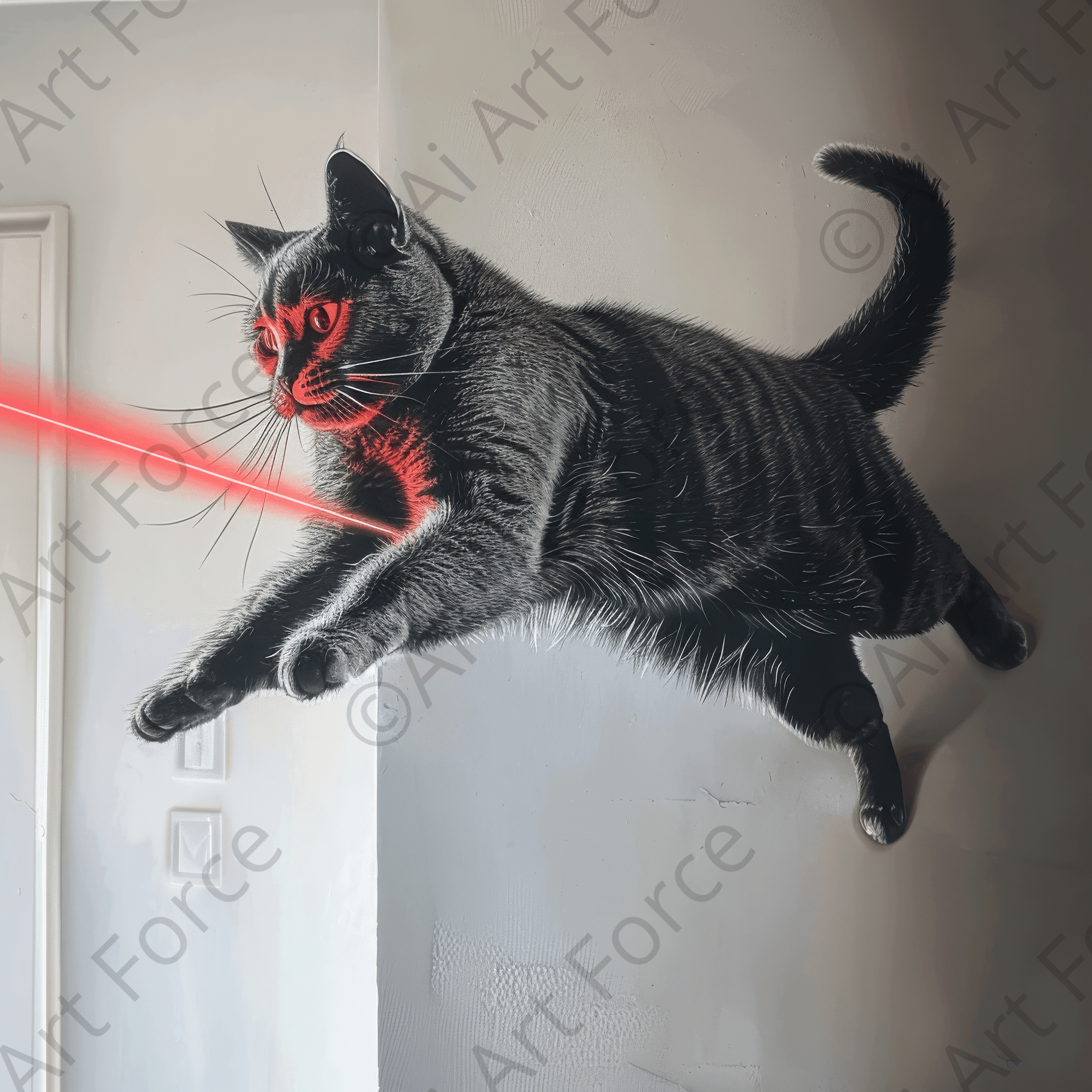 Digital Ai Artwork, of Playing Cat Tricks Chasing Laserpoint, ideal for art enthusiasts and collectors.