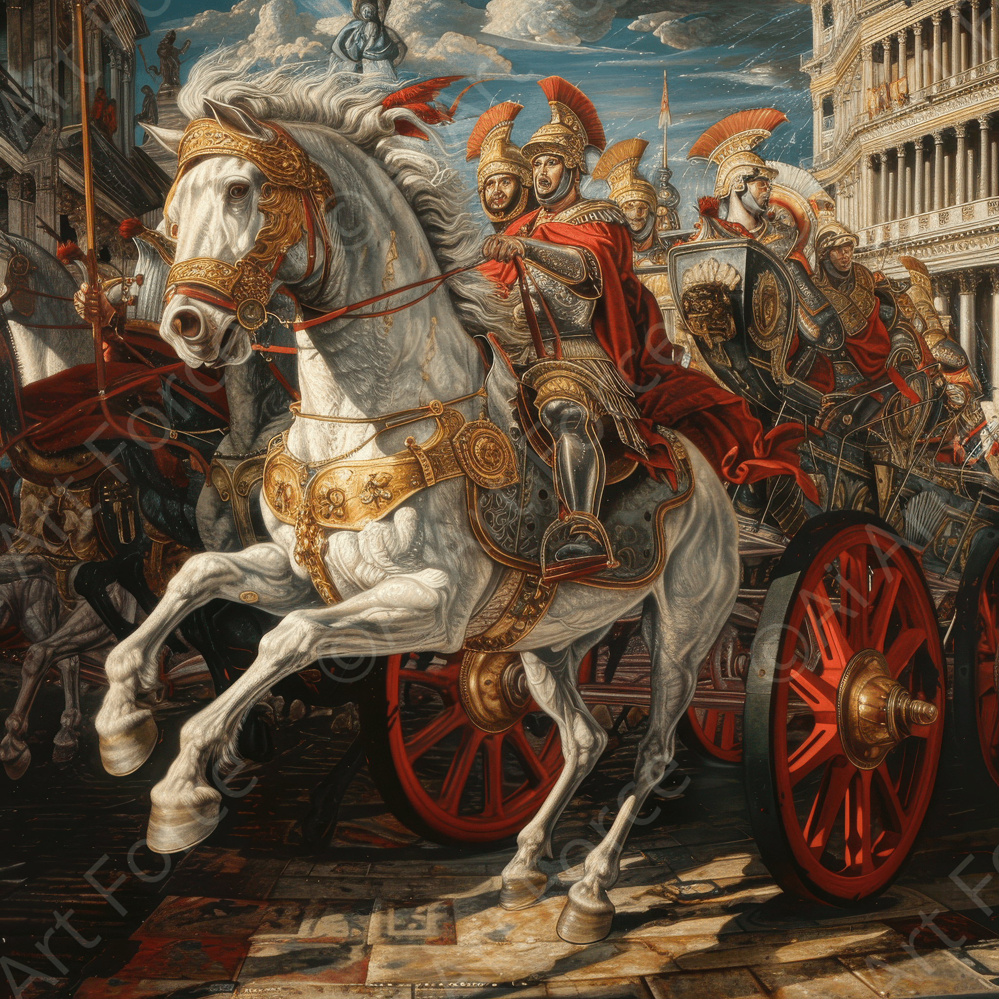 Digital Ai Artwork, of Roman chariot in a fight 2, ideal for art enthusiasts and collectors.