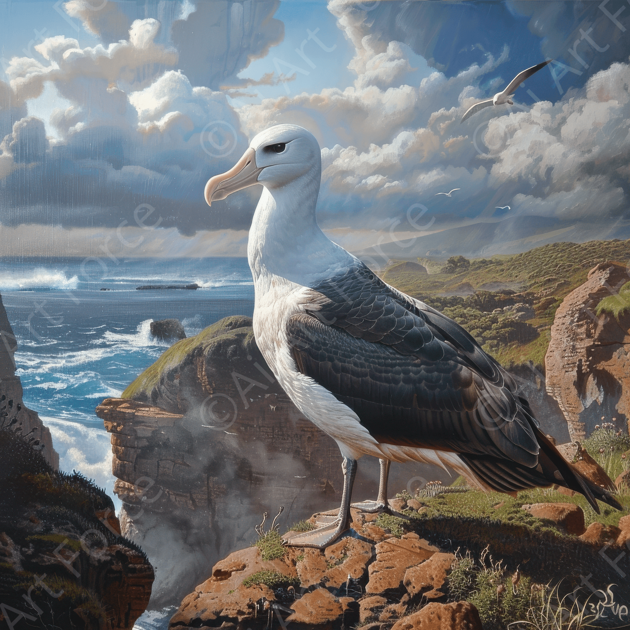 Digital Ai Artwork, of Rough Nature Galapagos Albatros, ideal for art enthusiasts and collectors.