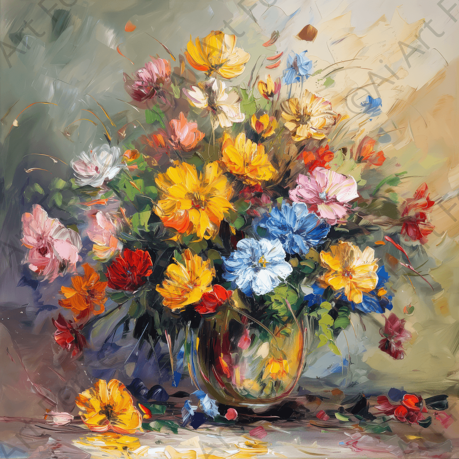Digital Ai Artwork, of Still life Art Flowers, ideal for art enthusiasts and collectors.