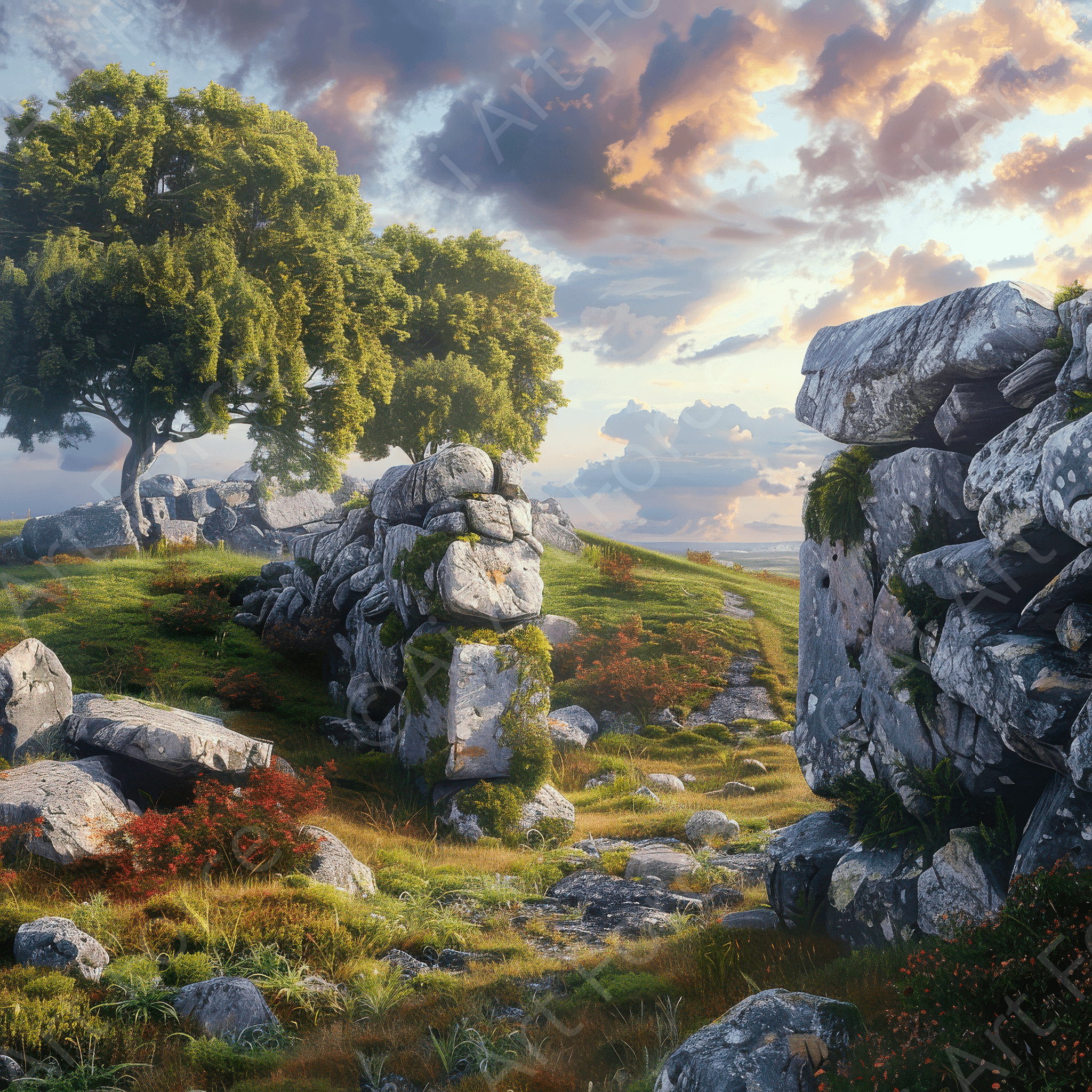 Digital Ai Artwork, of Stone Hedge Historical site, ideal for art enthusiasts and collectors.