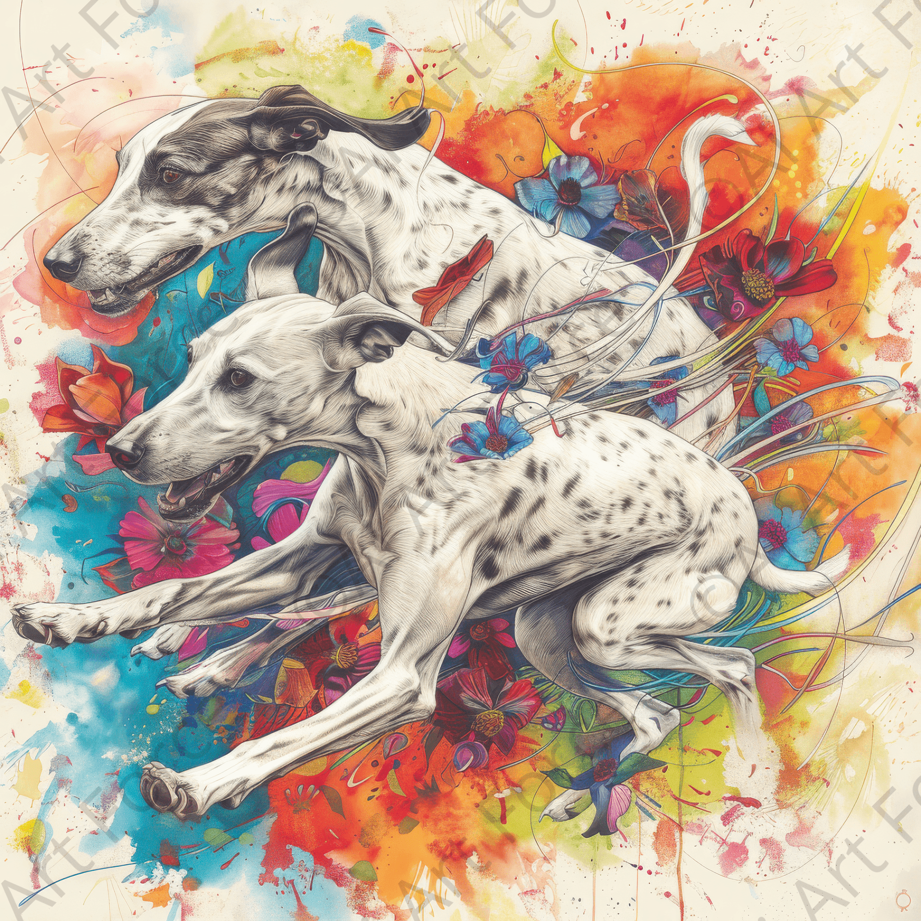 Digital Ai Artwork, of Whippets love playing, ideal for art enthusiasts and collectors.