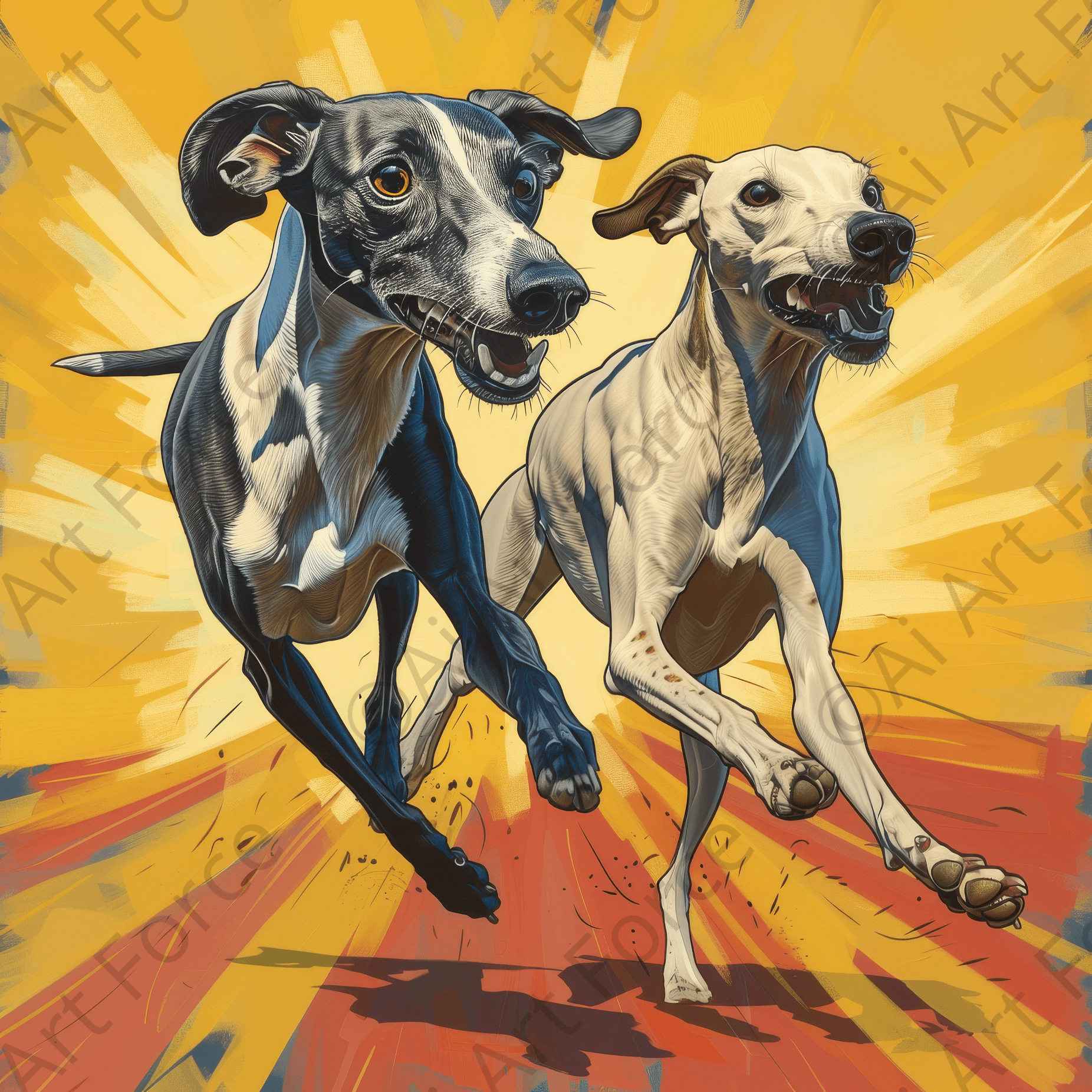 Digital Ai Artwork, of Whippets love playing 4, ideal for art enthusiasts and collectors.