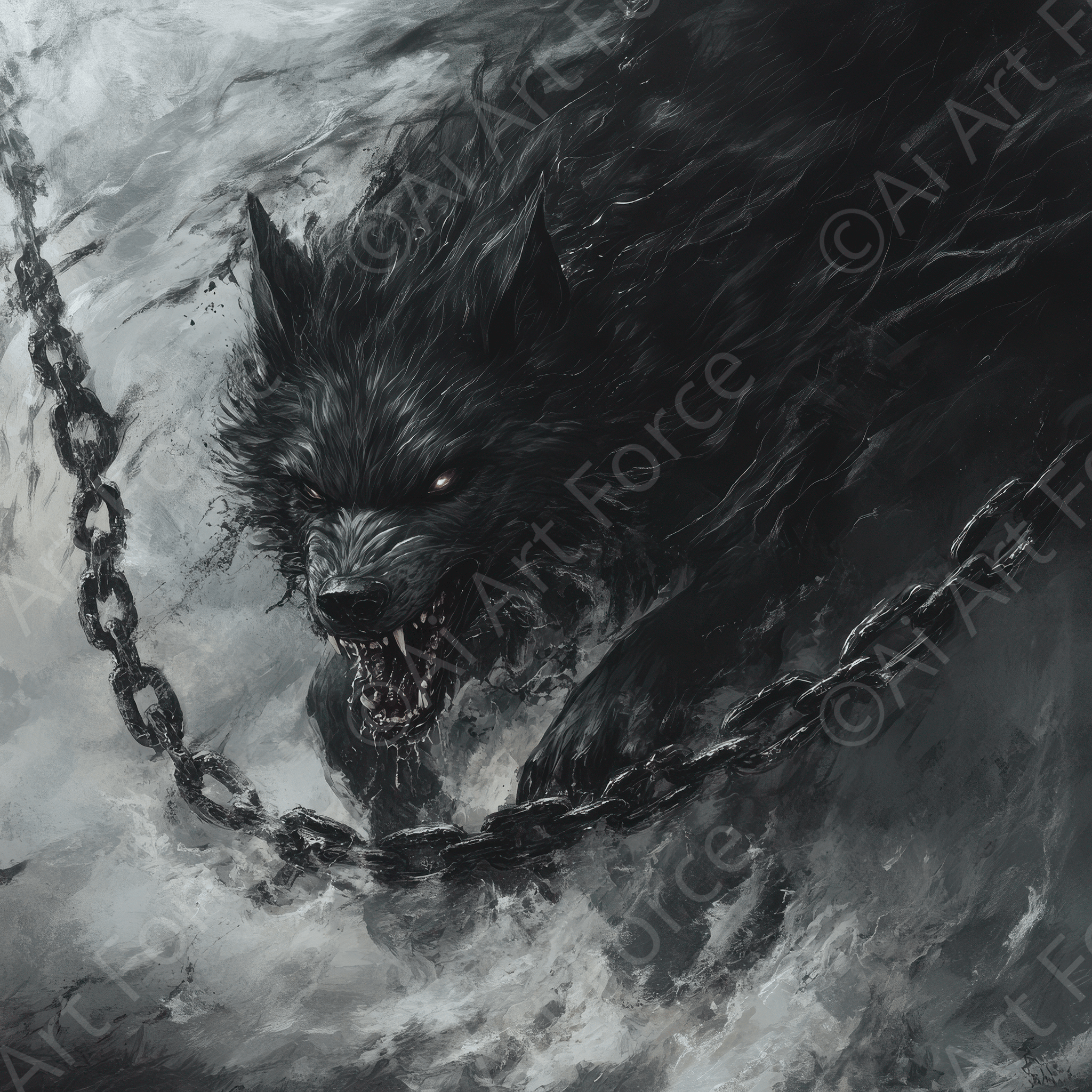 Digital Ai Artwork, of Fenrir Breaking Free 2, ideal for art enthusiasts and collectors.