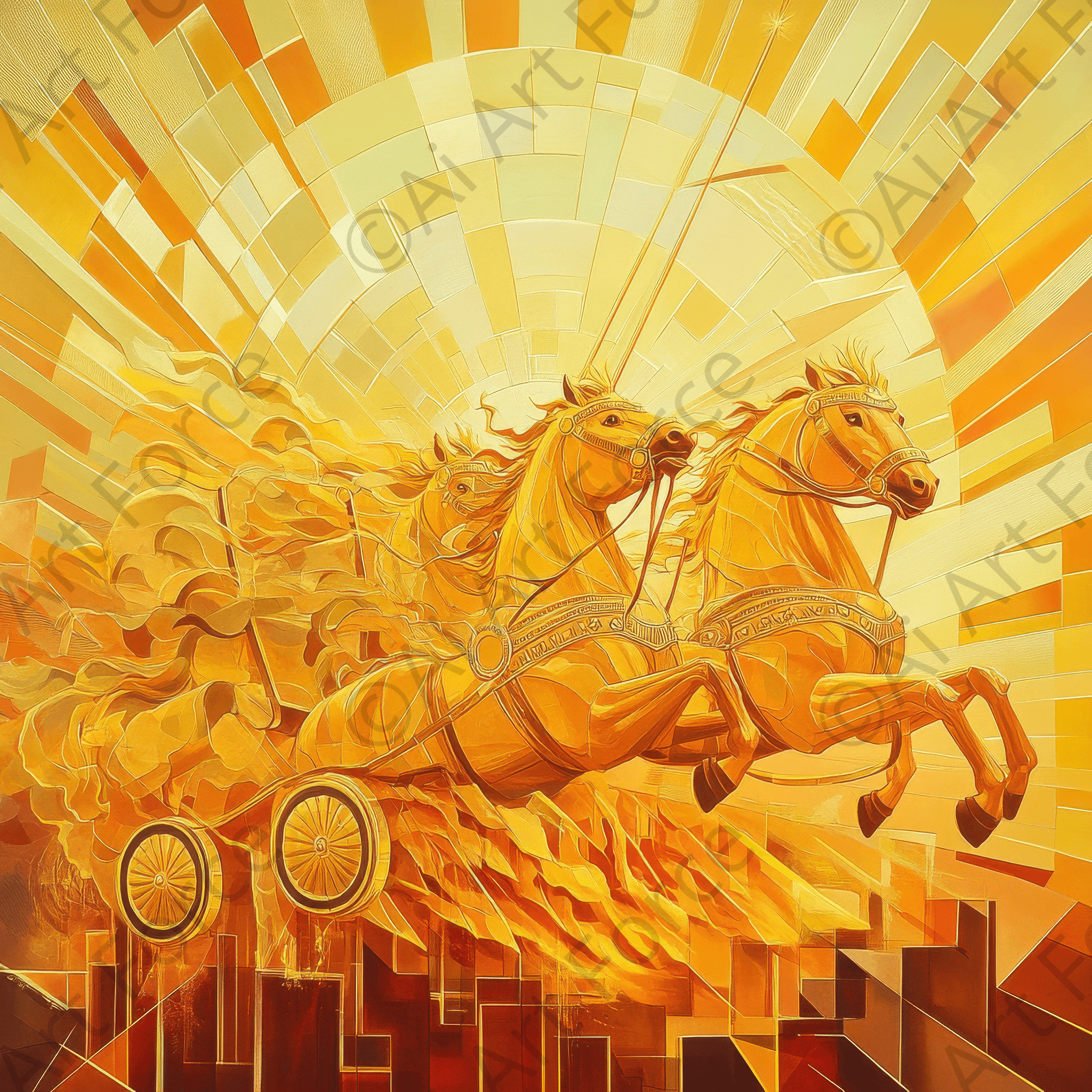 Digital Ai Artwork, of Helios Driving the Chariot of the Sun, ideal for art enthusiasts and collectors.