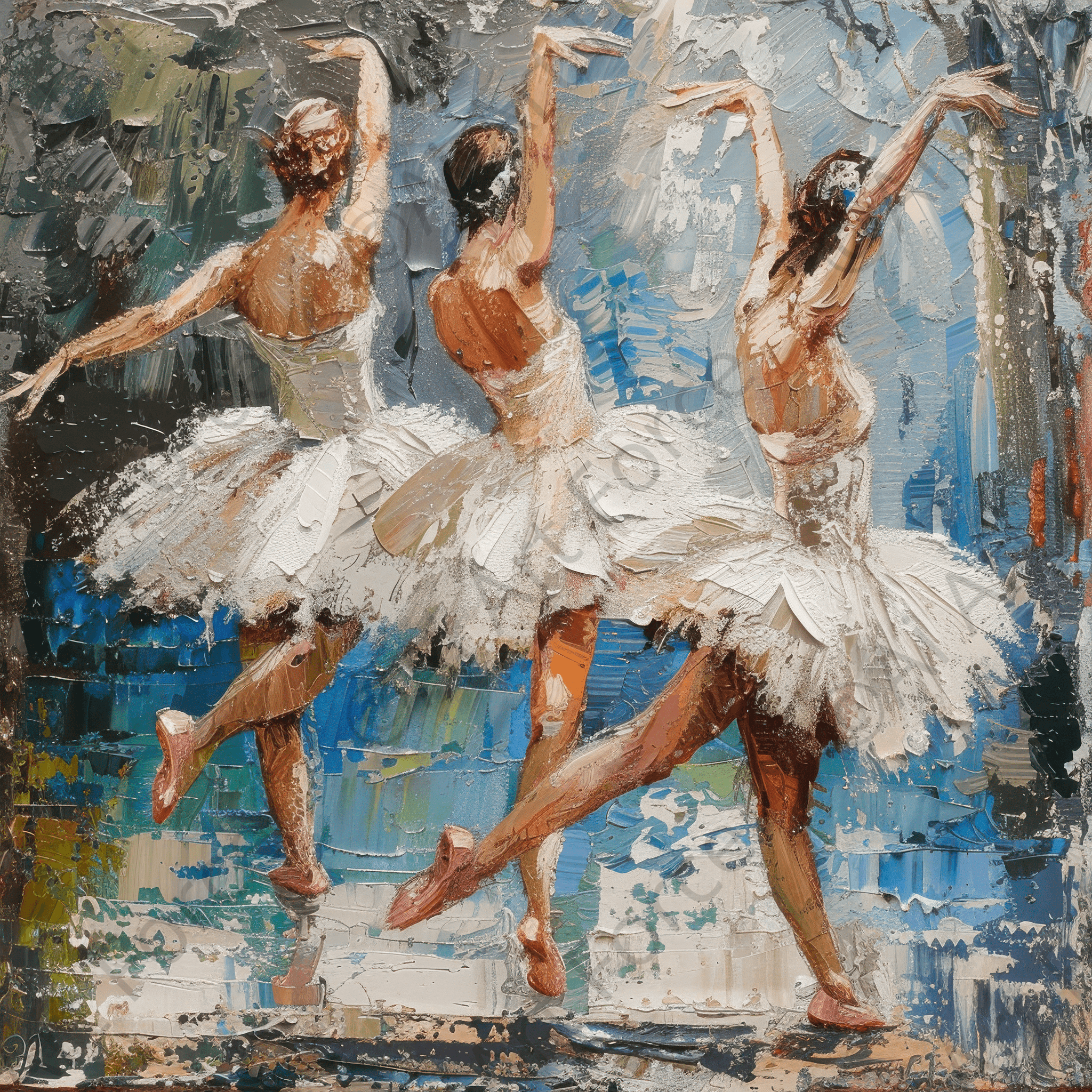 Digital Ai Artwork, of Impressionism ballet dansers dancing the swan dance 3, ideal for art enthusiasts and collectors.