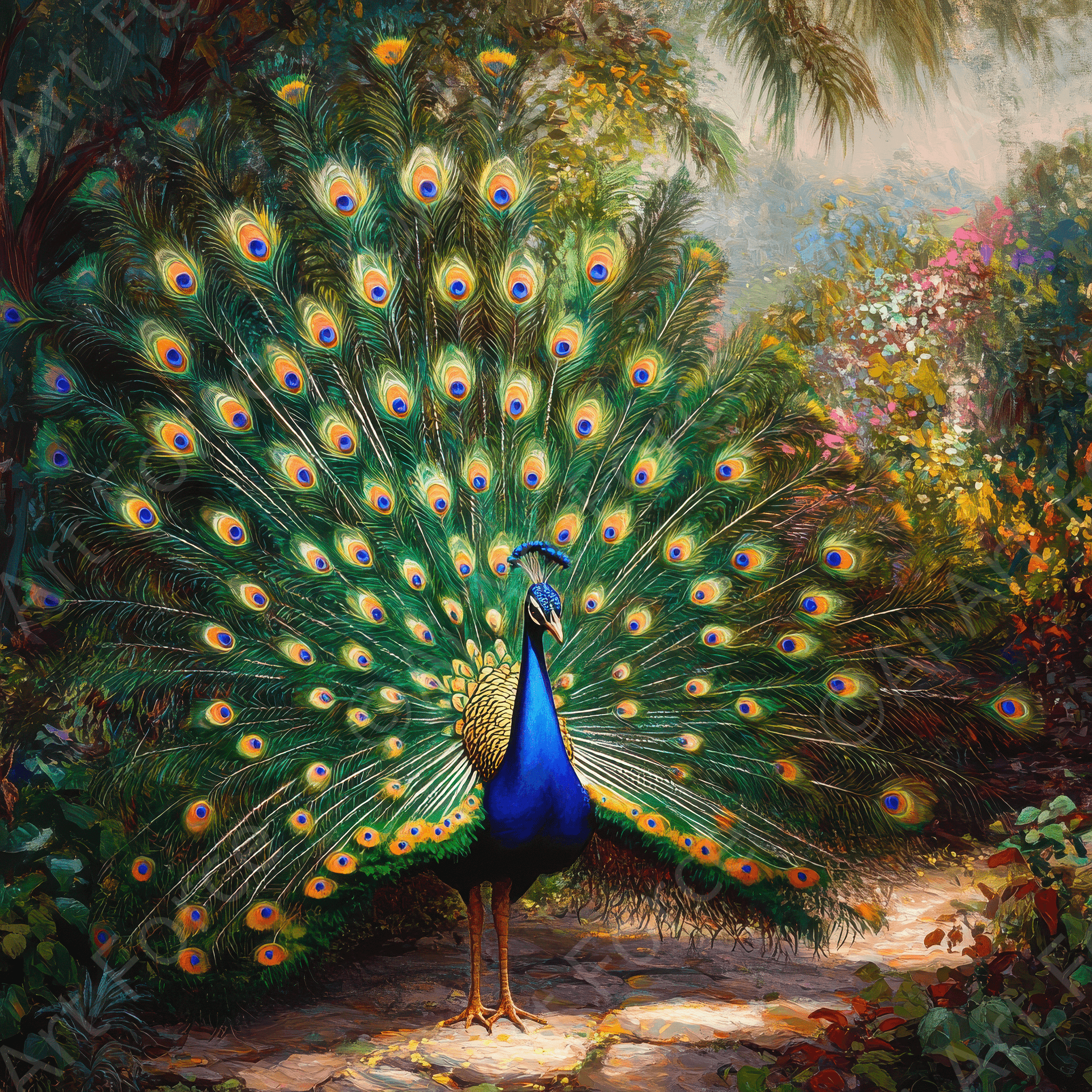 Digital Ai Artwork, of Peacock Displaying Its Feathers 2, ideal for art enthusiasts and collectors.