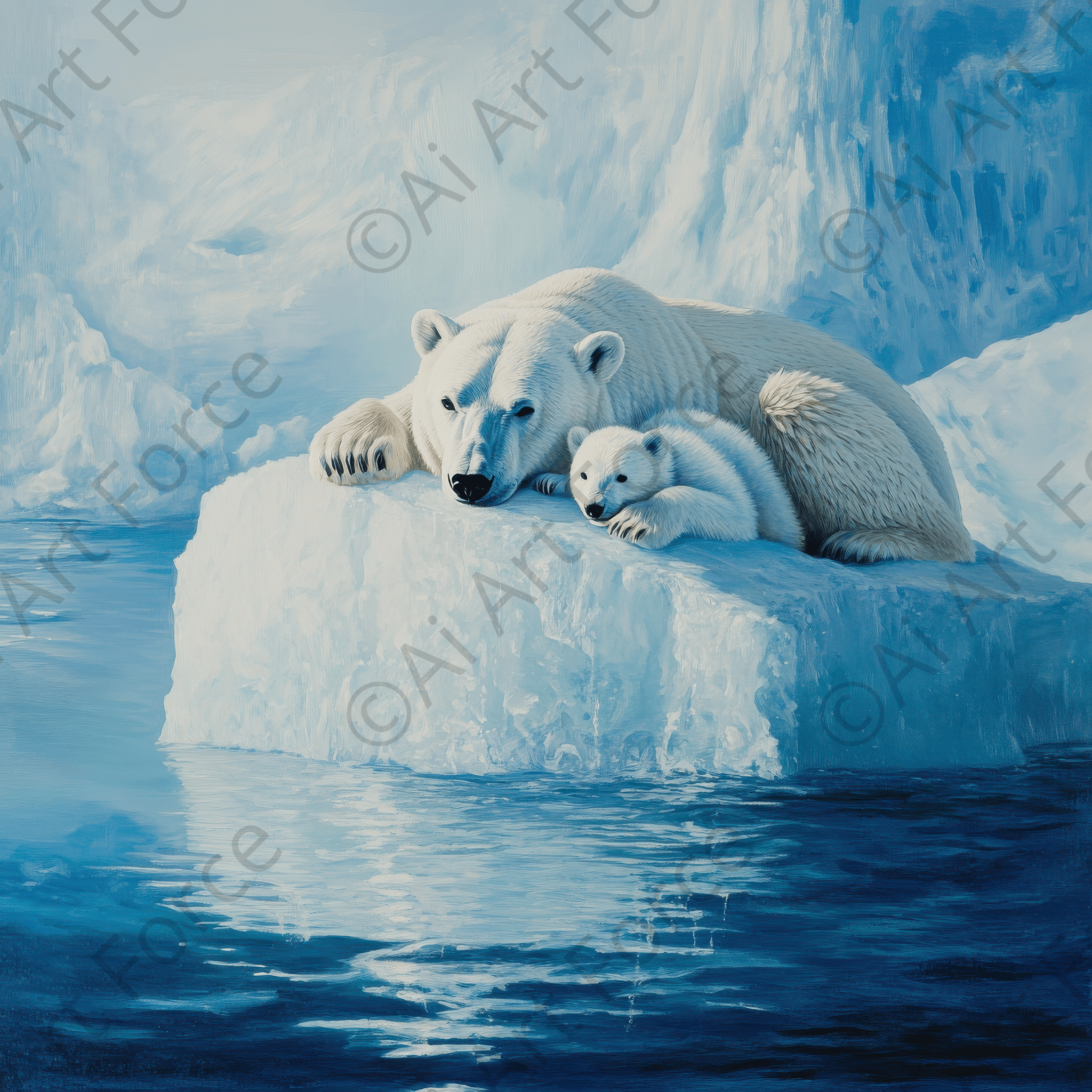 Digital Ai Artwork, of Polar Bears on an Iceberg 4, ideal for art enthusiasts and collectors.