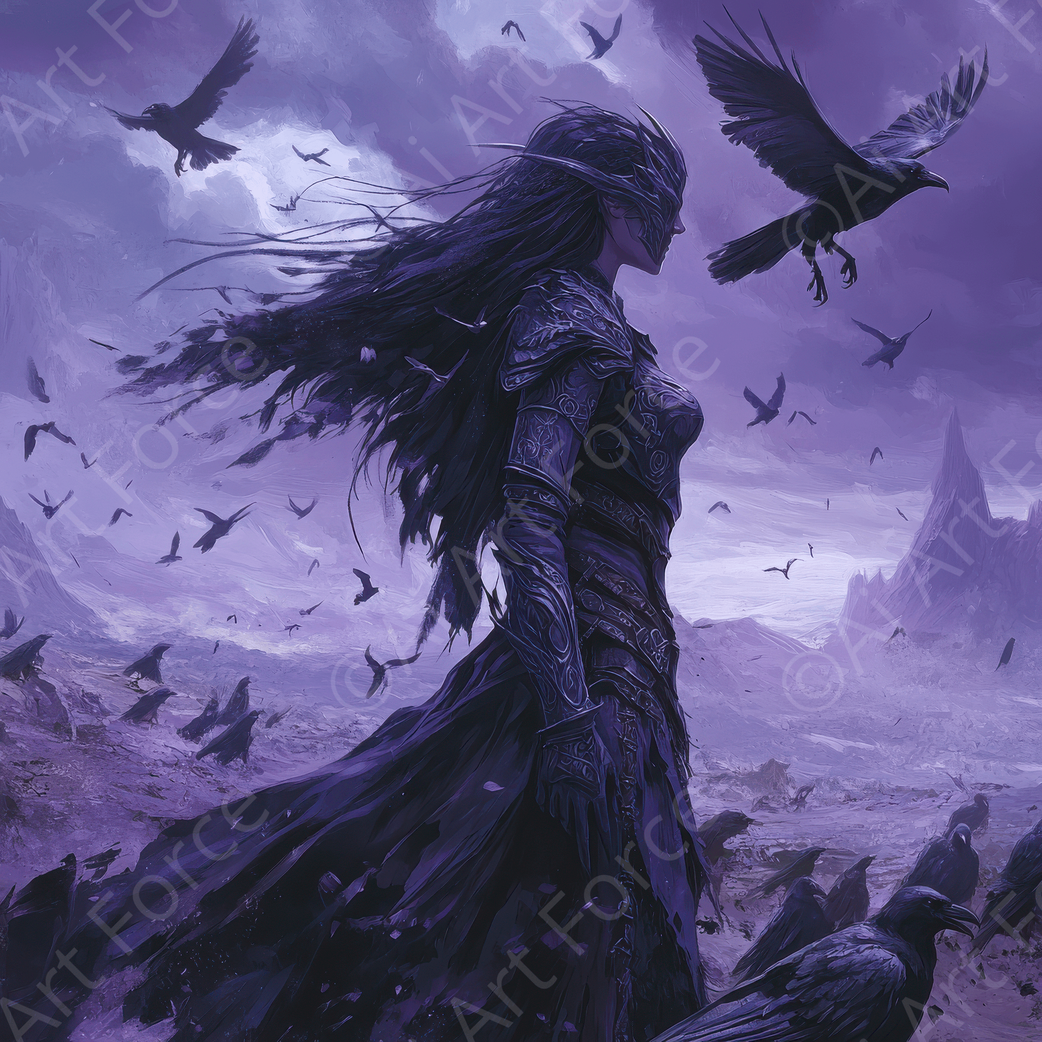 Digital Ai Artwork, of The Morrigan Over a Battlefield 2, ideal for art enthusiasts and collectors.