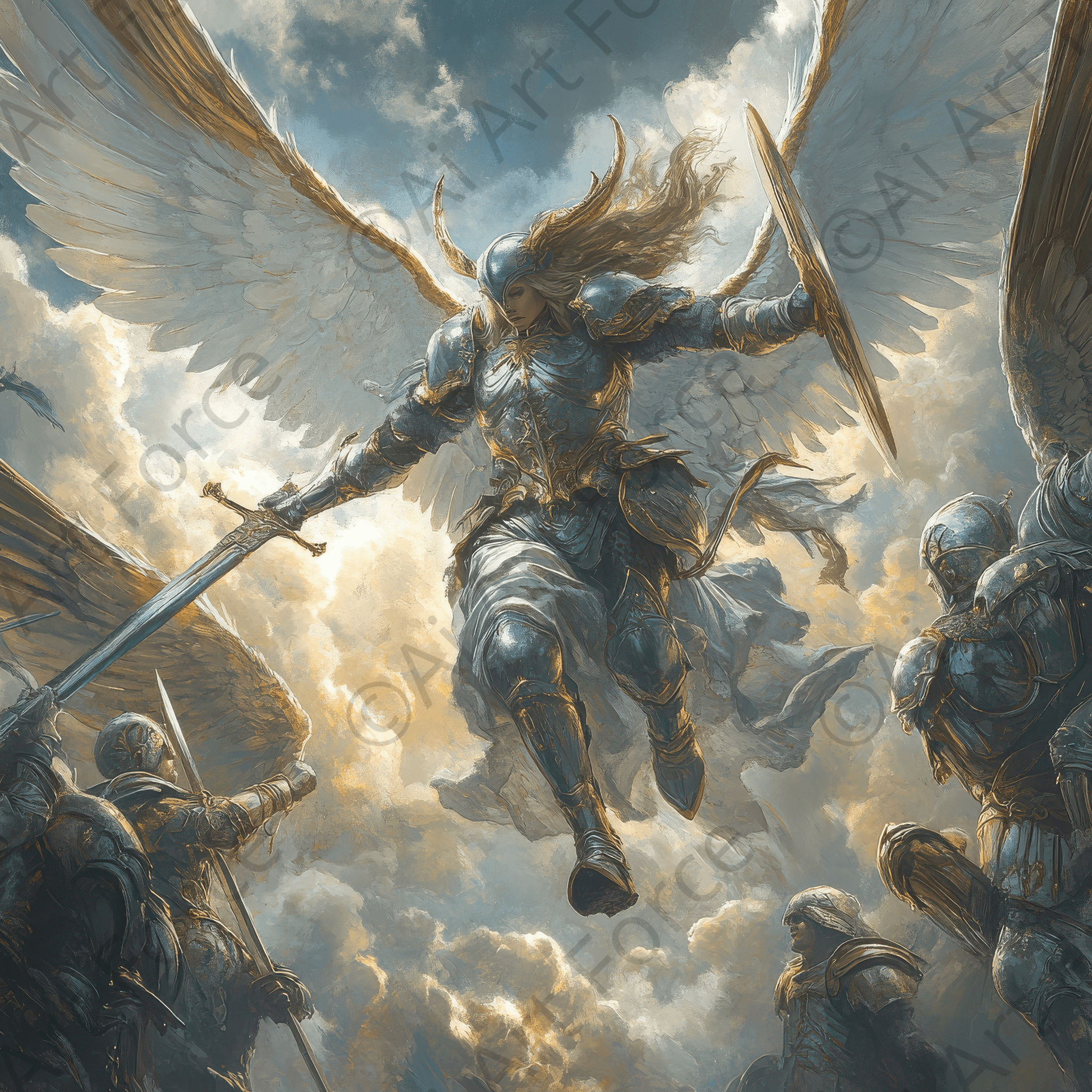 Digital Ai Artwork, of The Valkyries Escorting Fallen Warriors 2, ideal for art enthusiasts and collectors.
