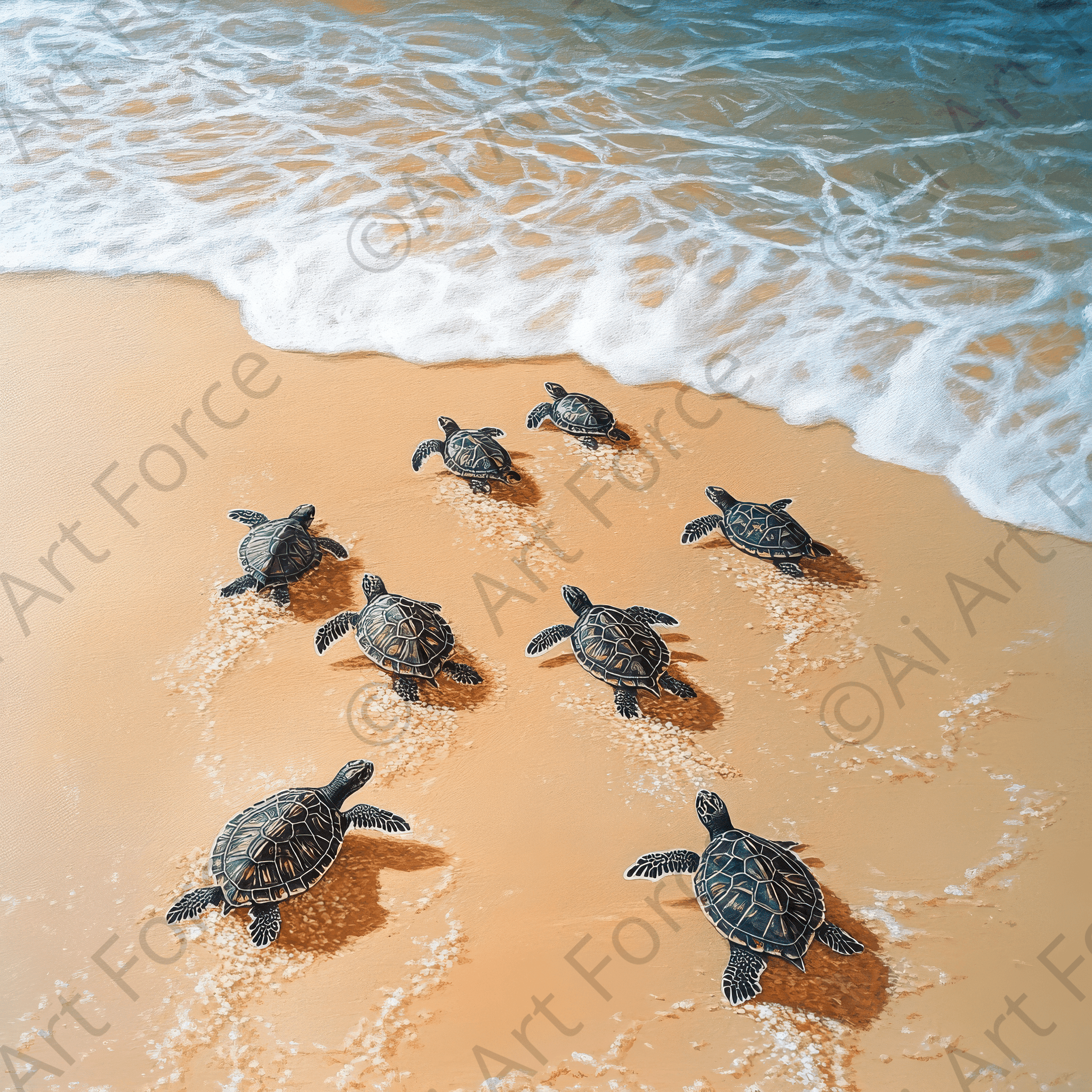 Digital Ai Artwork, of Turtles Nesting on a Sandy Beach 2, ideal for art enthusiasts and collectors.