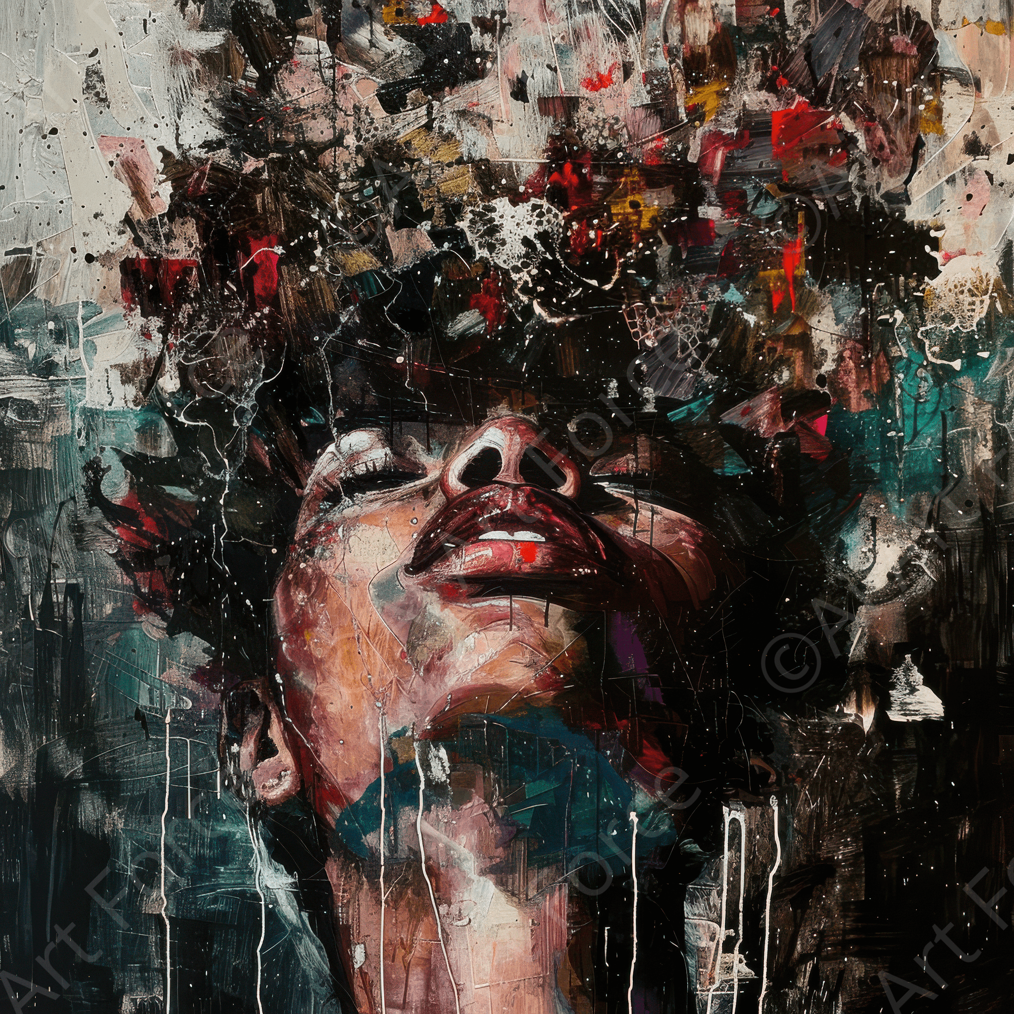 Digital Ai Artwork, of Expressionism future upside down where woman are floating 2, ideal for art enthusiasts and collectors.