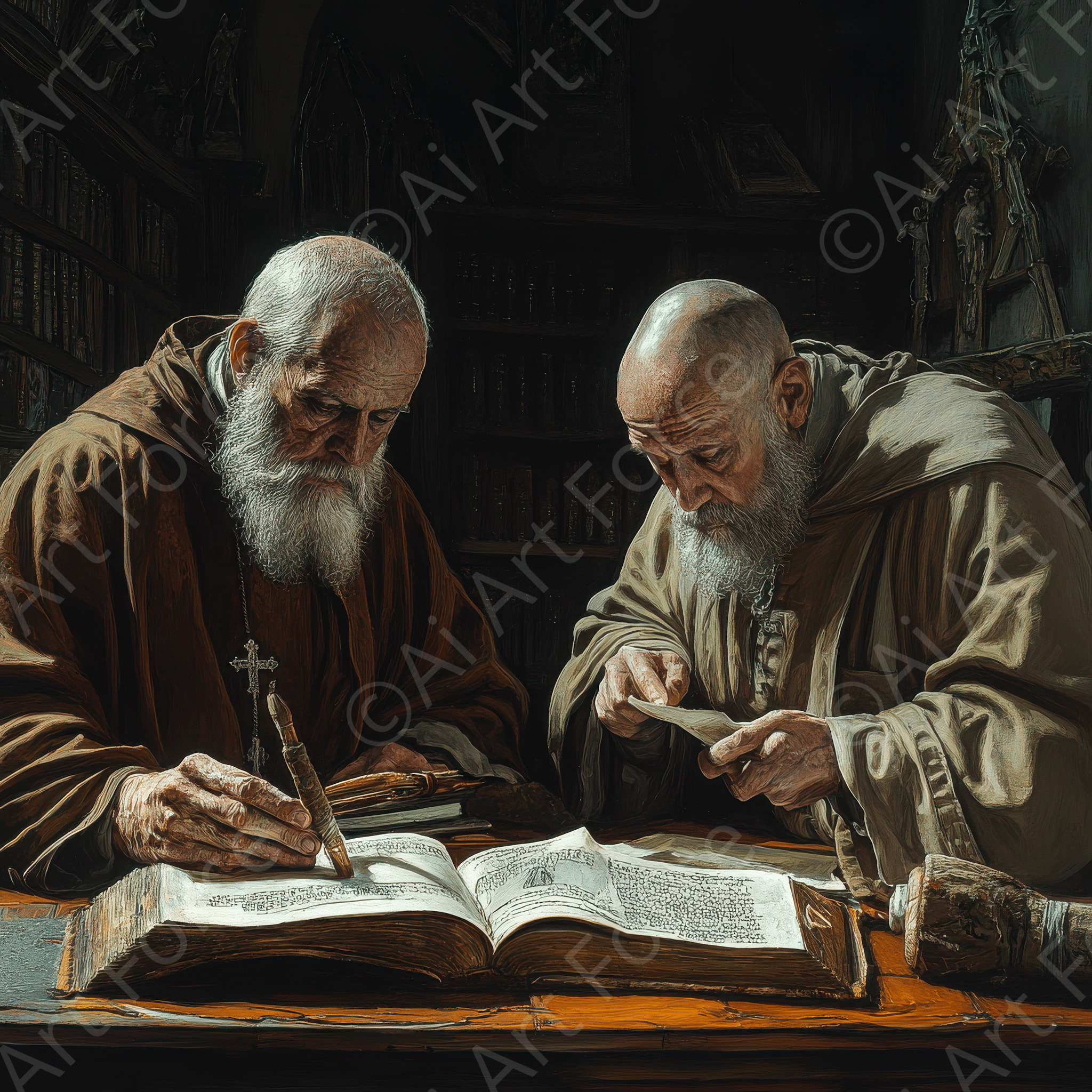 Digital Ai Artwork, of Catholic monks working in monastry 2, ideal for art enthusiasts and collectors.