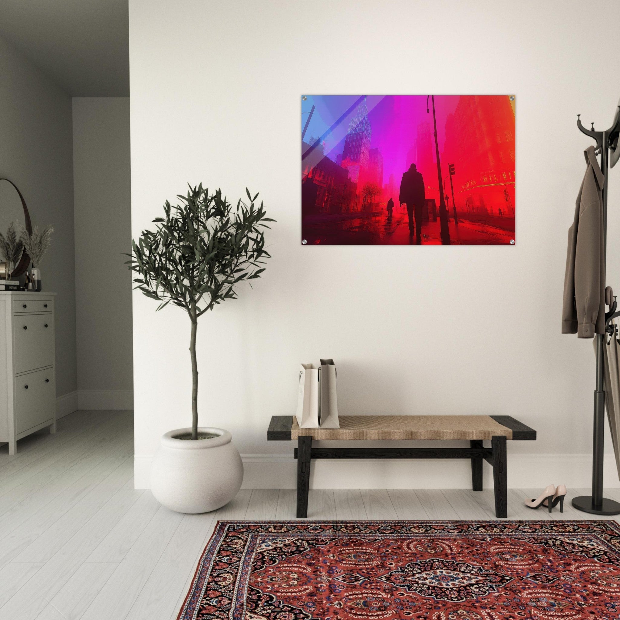 Acrylic Print Landscape - A city where neon lights create impossible rifle - Ai Art Force